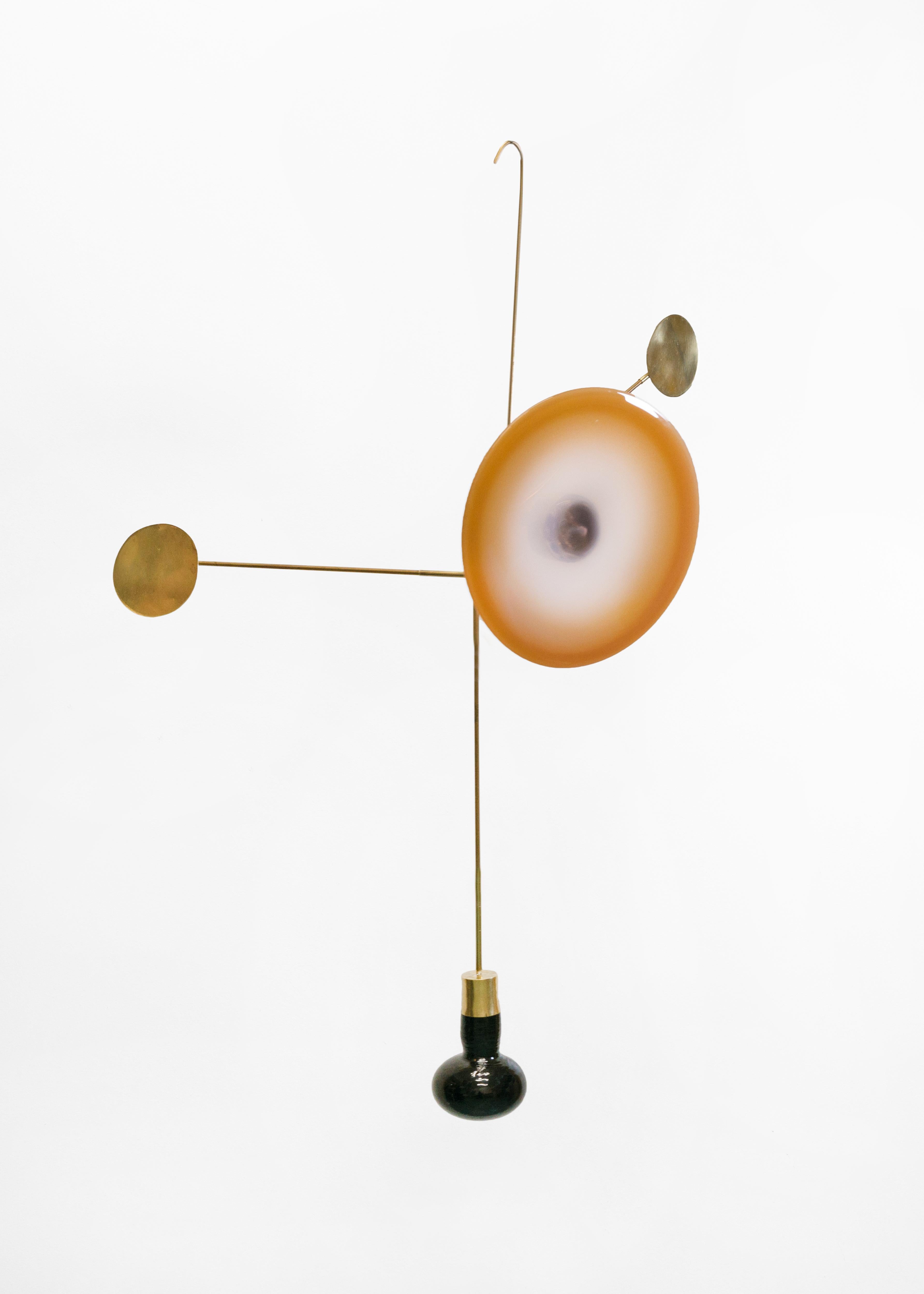 Glass mobile No. 85, by Milla Vaahtera

Dimensions: 450 x 300 x 700cm
Weight: 300g
Price: 3,500€ 

Dialogue is a series of mobiles and stabiles made of free-blown glass and hand-worked brass.

Vaahtera began to work on this series in May