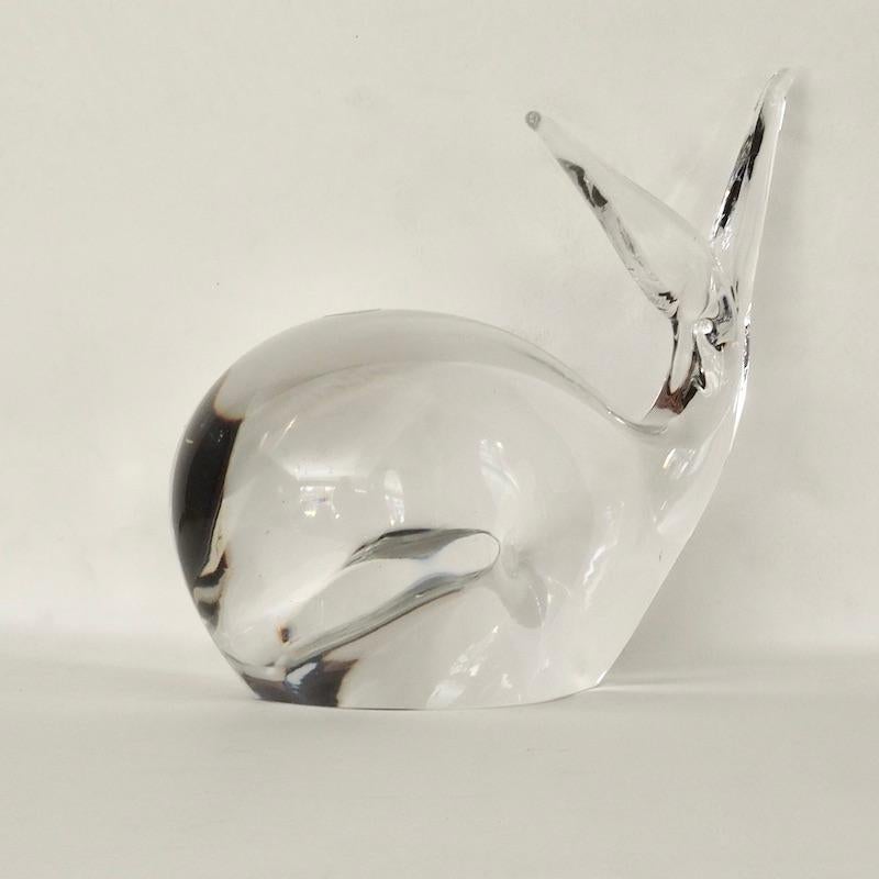 A handsome crystal Murano Whale by Vincenzo Nason. Signed V. Nason and C. Murano to base. Hand crafted in clear glass by this famous Murano family workshop.