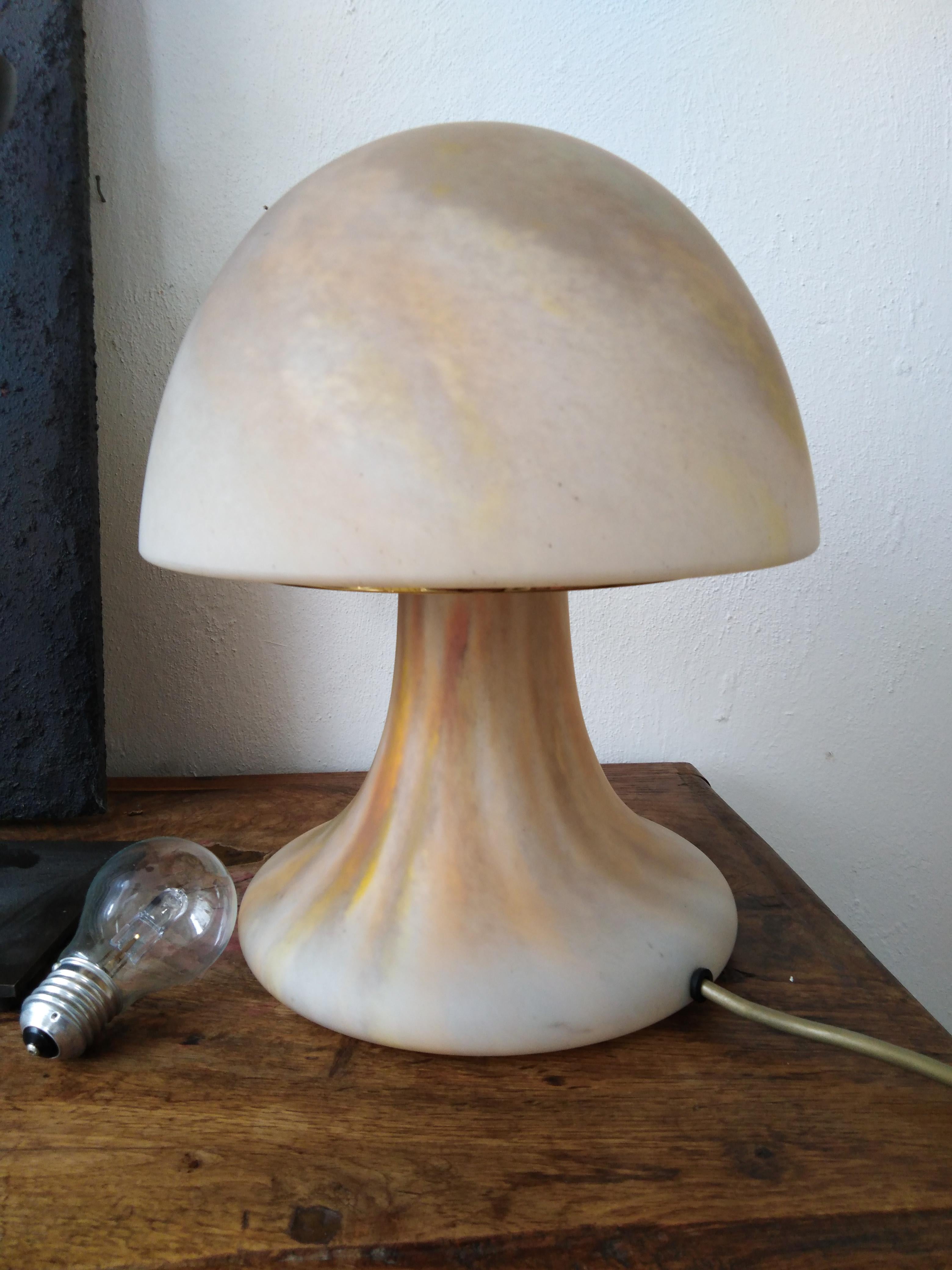 German glass mushroom lamp by Glashütte Limburg, germany 70s