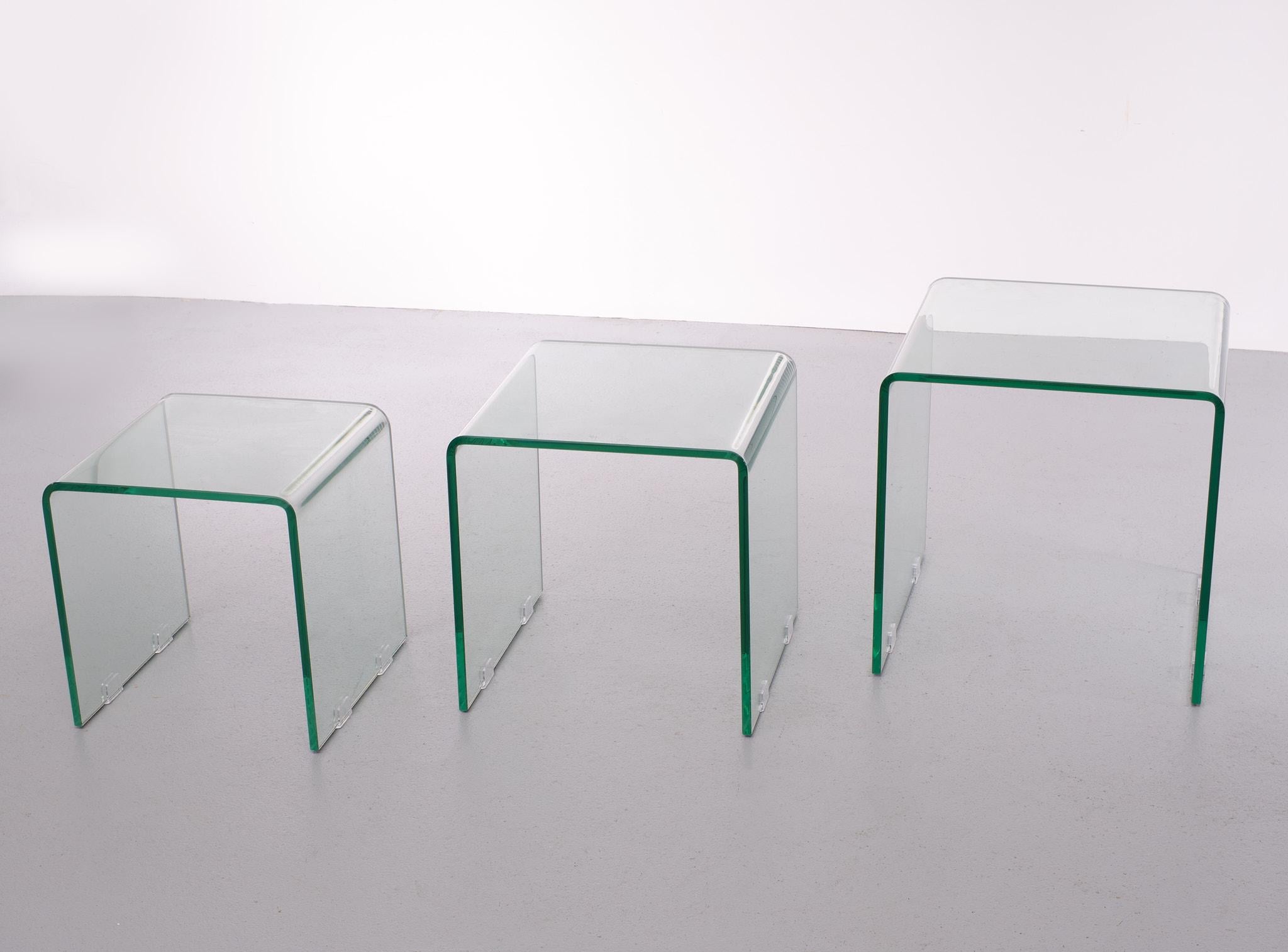 Modern Glass Nesting Tables Italy 1980s