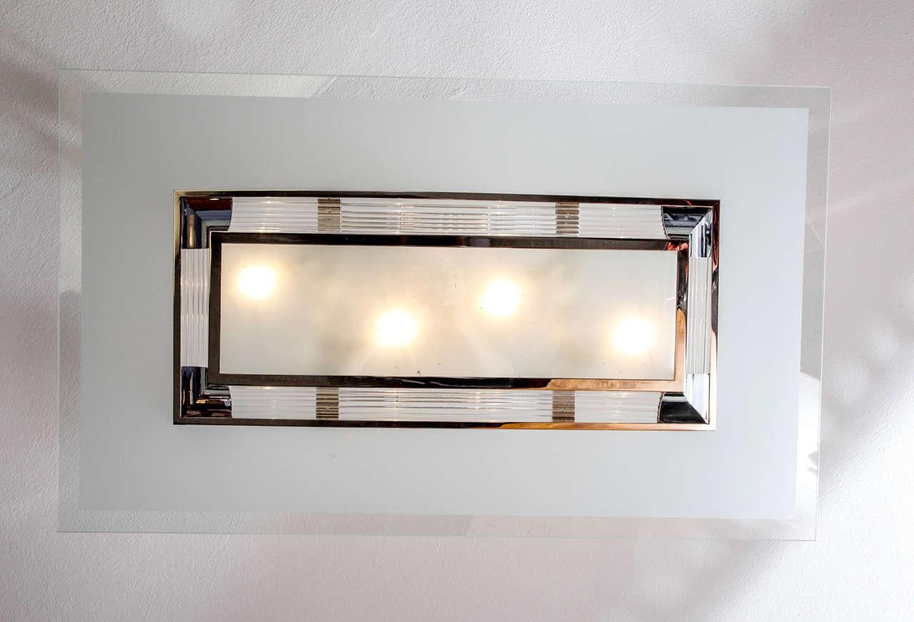 Glass - Nikel-Plated Art Deco Modernist French Ceiling Lamp In Excellent Condition For Sale In Zaventem, Belgium