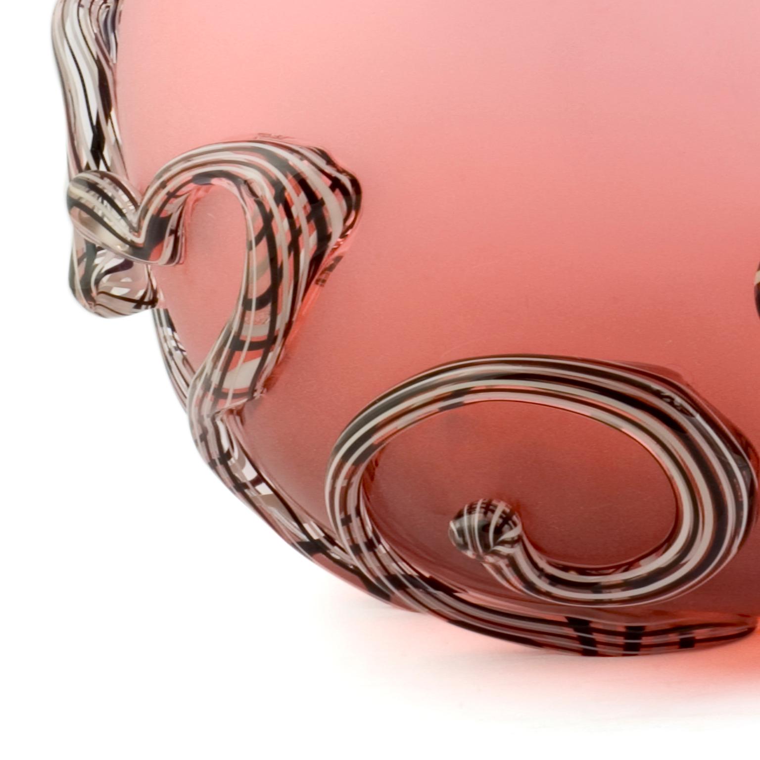 Modern Glass Object, Pink Oval Ball with Curls For Sale