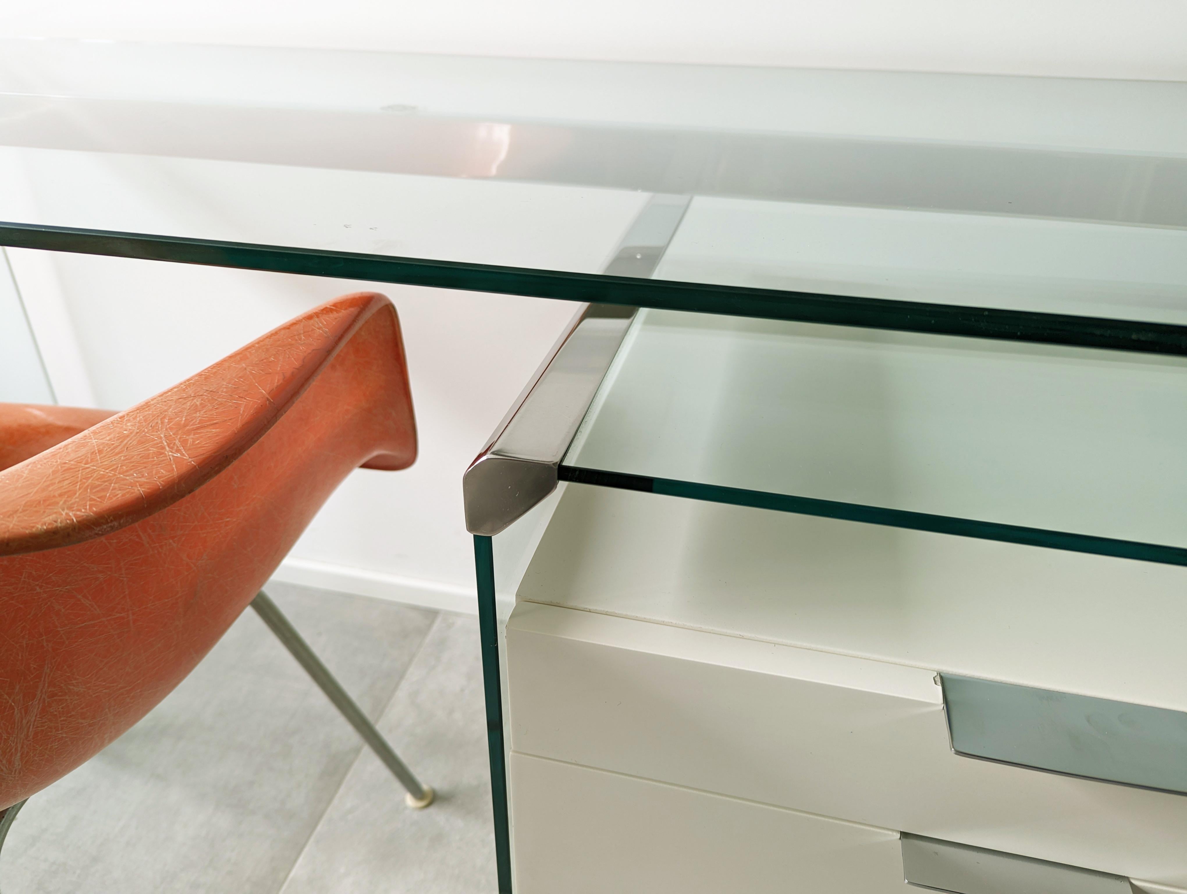 Modern Glass, Painted wood & Chrome Plated Metal 1990s desk by Gallotti e Radice For Sale