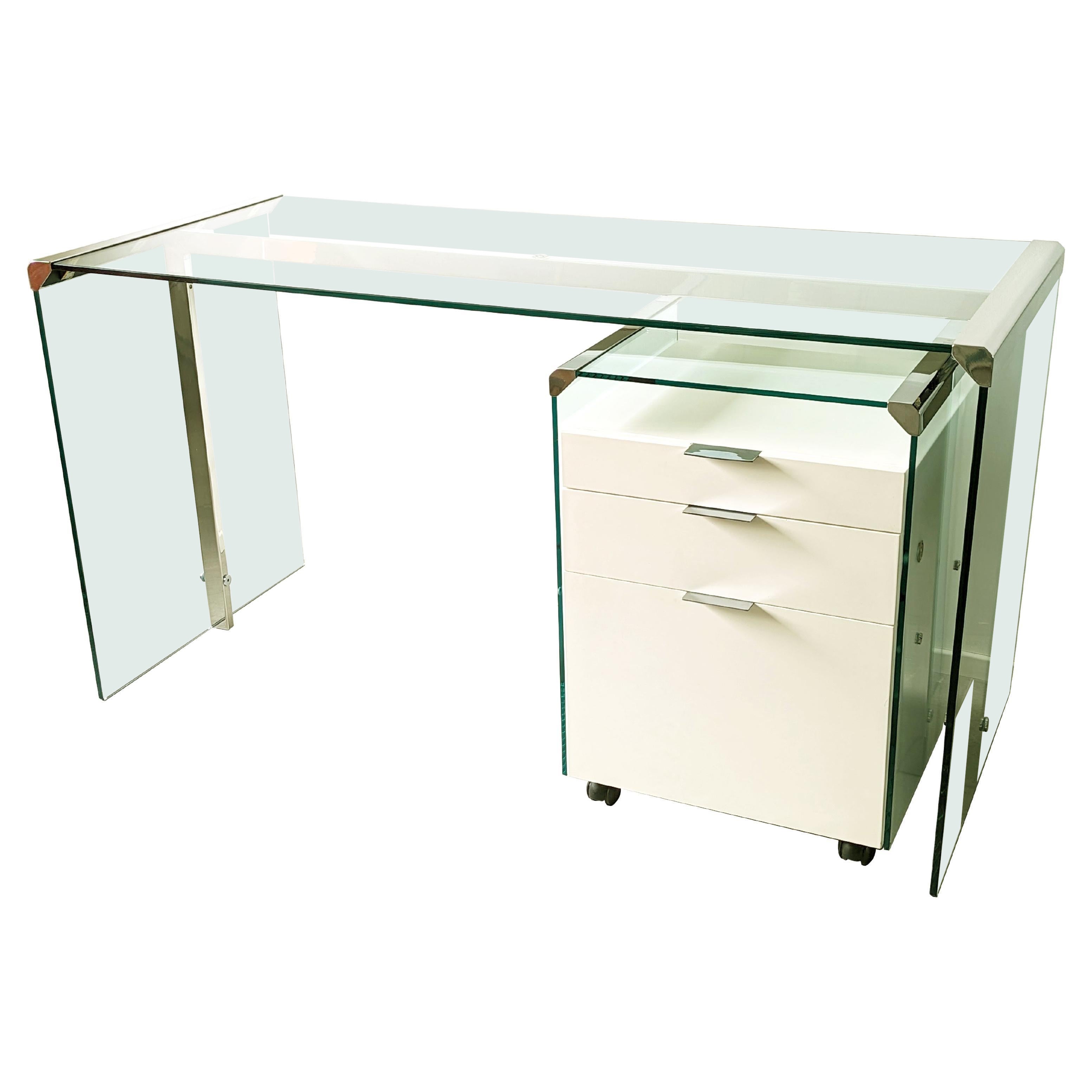 Glass, Painted wood & Chrome Plated Metal 1990s desk by Gallotti e Radice