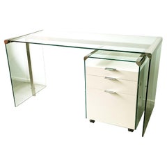 Vintage Glass, Painted wood & Chrome Plated Metal 1990s desk by Gallotti e Radice
