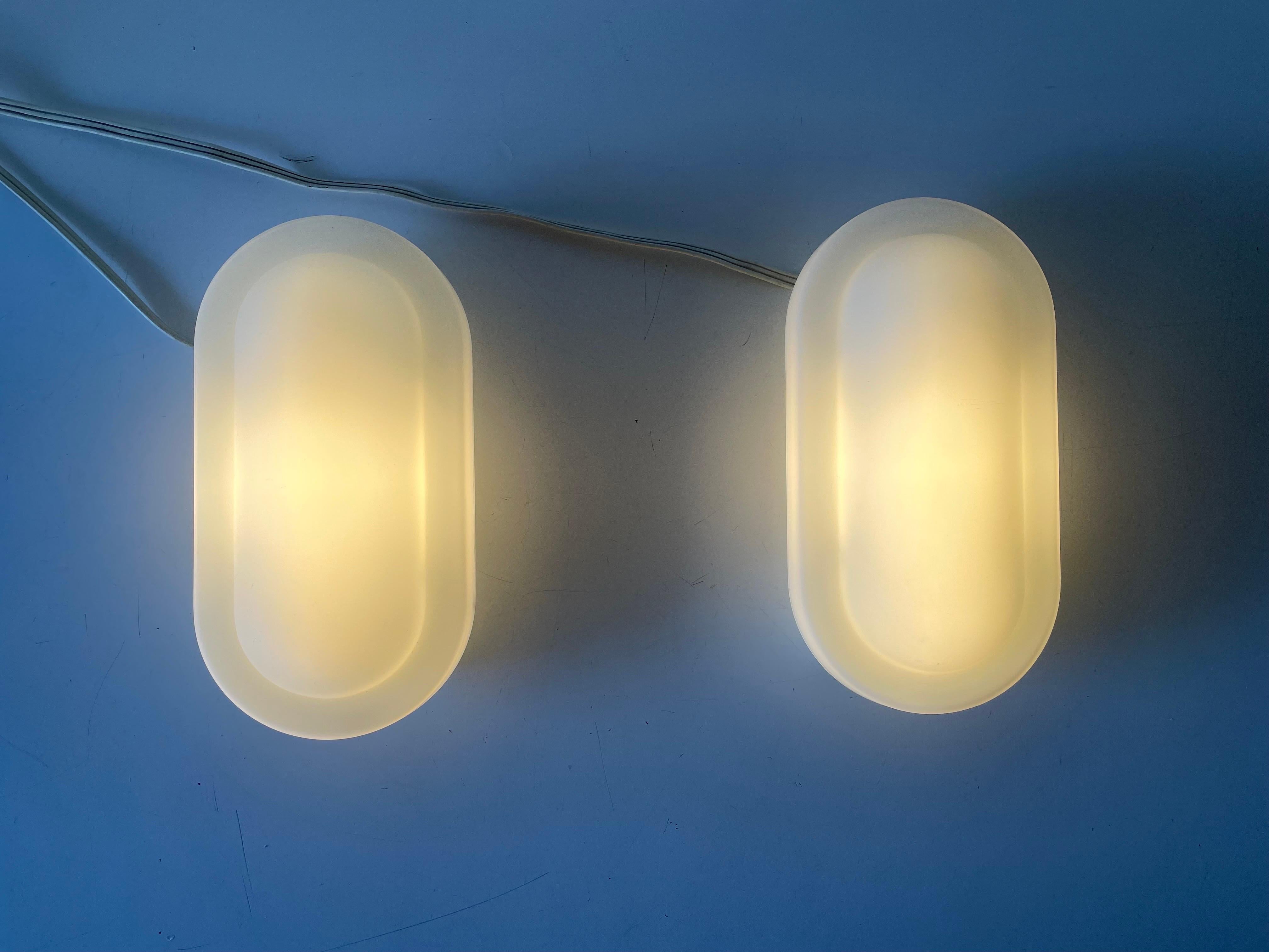 Metal Glass Pair of Wall Lamps by Peill Putzler, 1970s, Germany For Sale