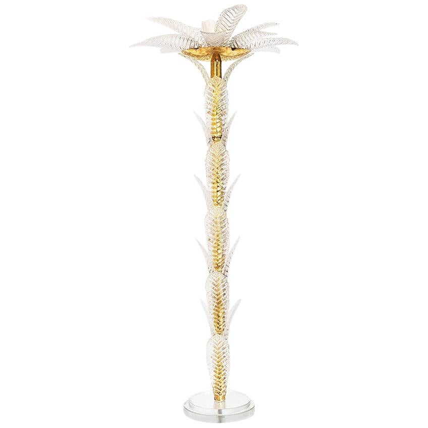 Glass Palm Tree Floor Lamp with Gilt Brass, Late 20th Century
