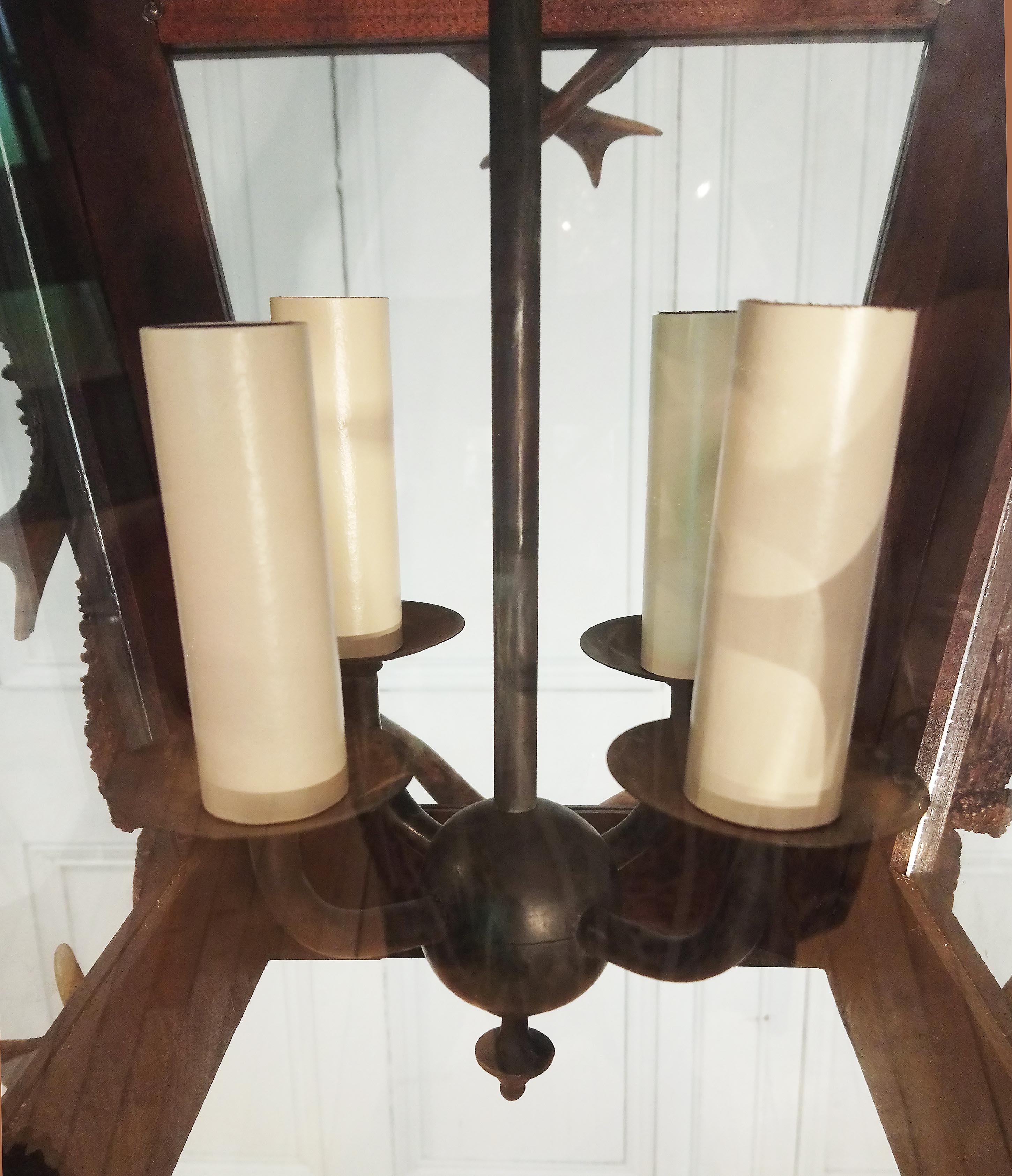 Glass Panelled Antler Horn Lantern In Excellent Condition In London, GB