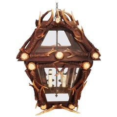 Glass Panelled Antler Horn Lantern