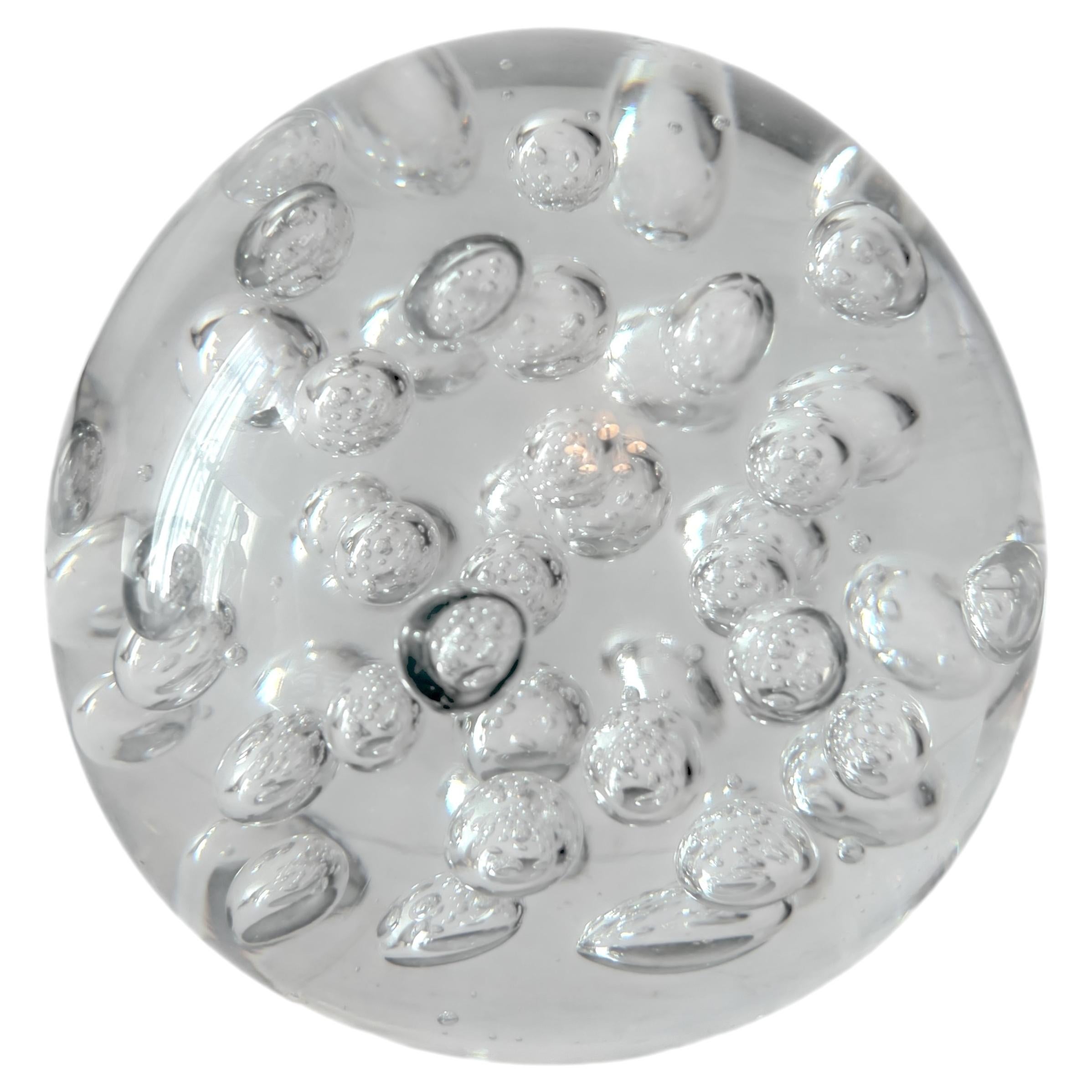 Glass Paper Weight with Infused Floating Bubbles in the Style of Murano