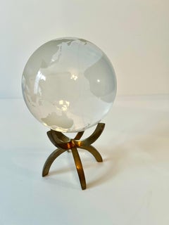 Glass Paperweight Featuring Frosted Etching of a World Globe