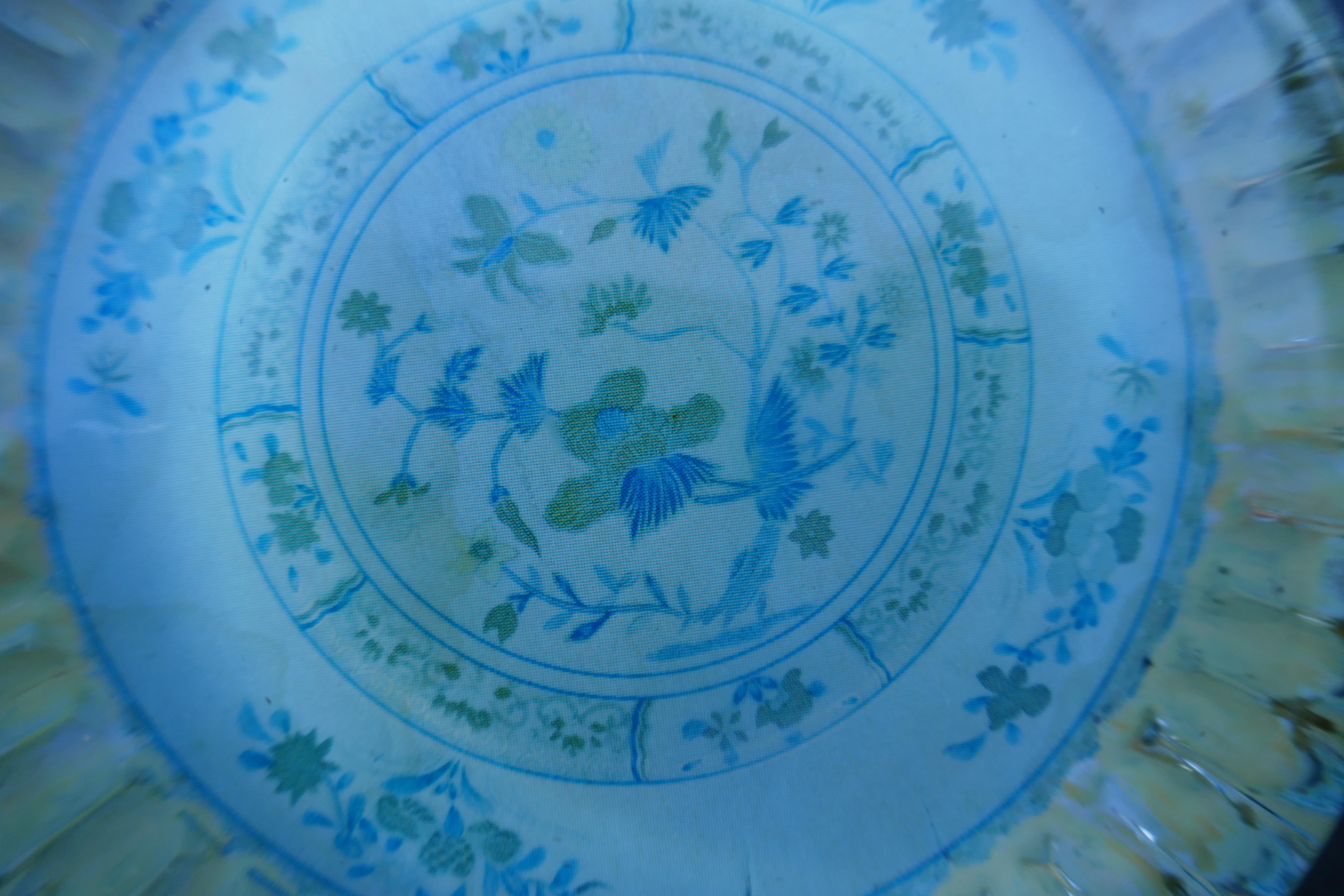 Italian Glass paperweight with possible gouache on paper or fabric, signed - 800 For Sale