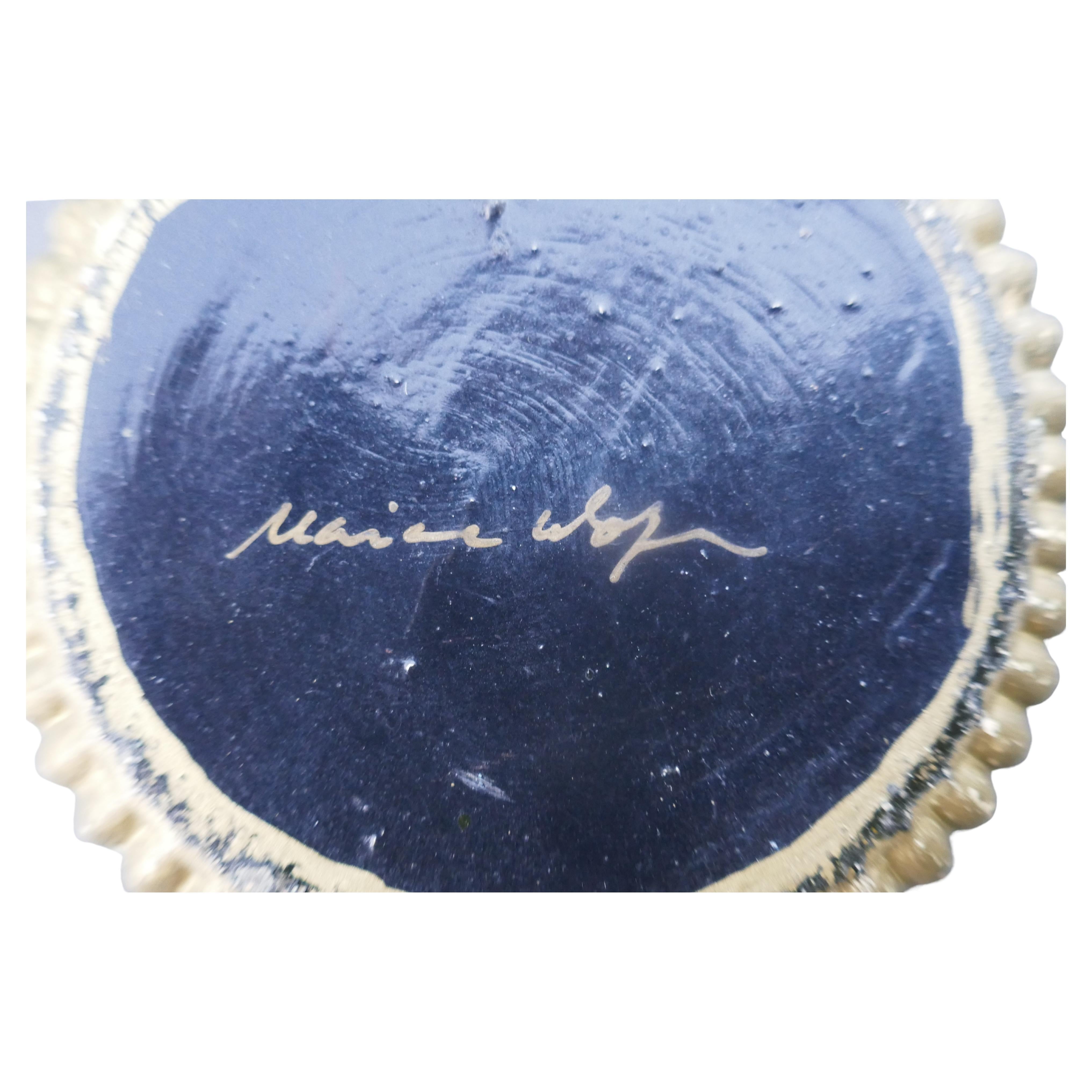 Glass paperweight with possible gouache on paper or fabric, signed - 800 In Good Condition For Sale In Lugo, IT