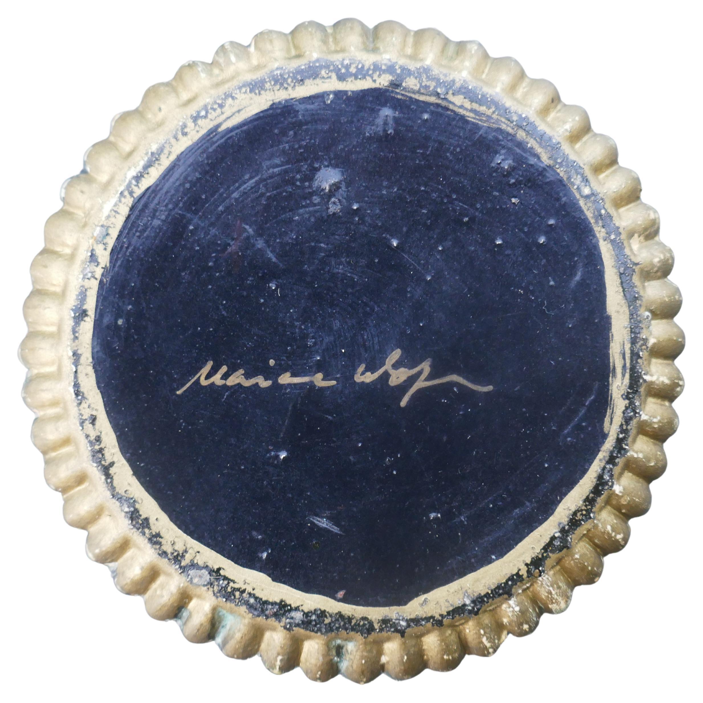 Late 20th Century Glass paperweight with possible gouache on paper or fabric, signed - 800 For Sale