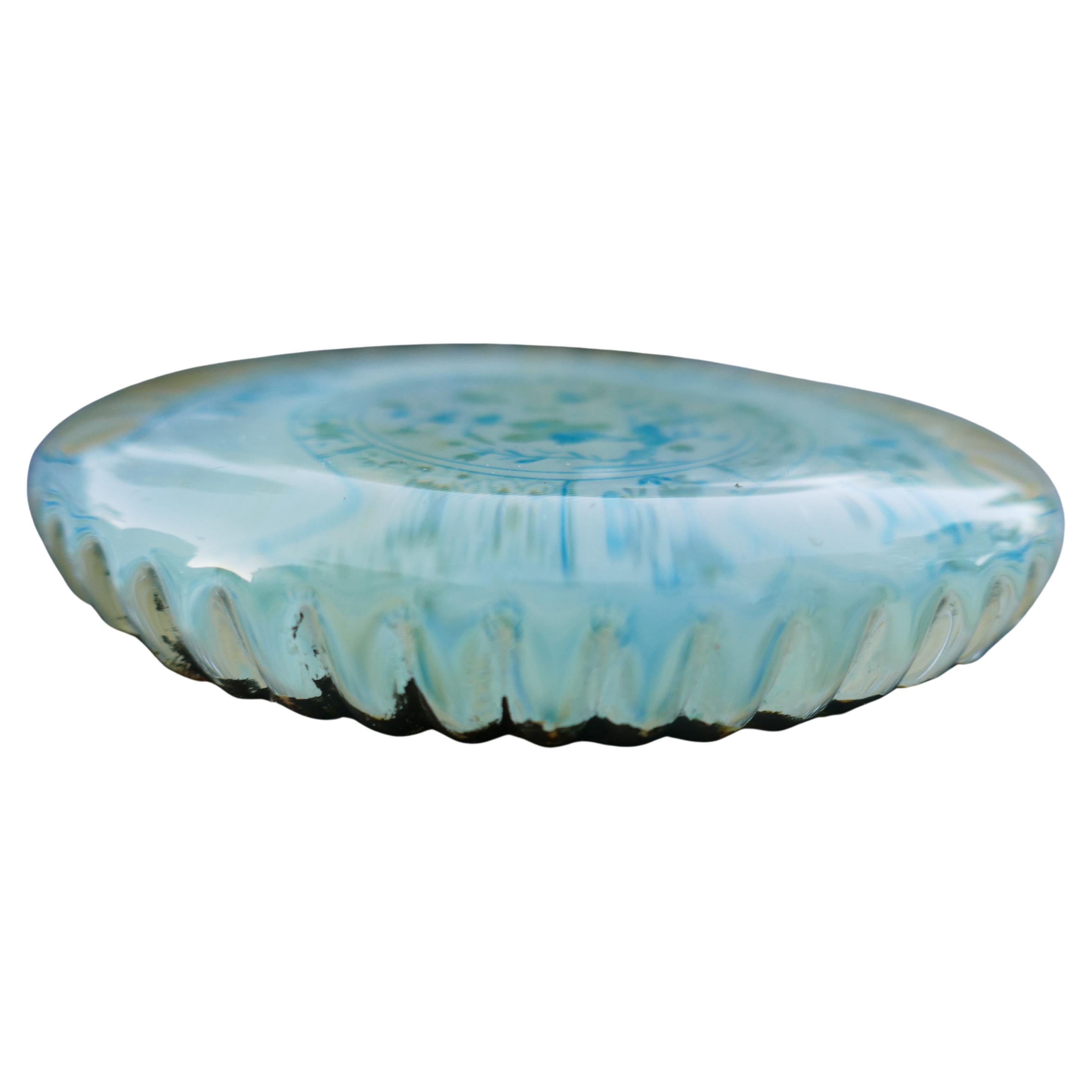 Glass paperweight with possible gouache on paper or fabric, signed - 800 For Sale 2