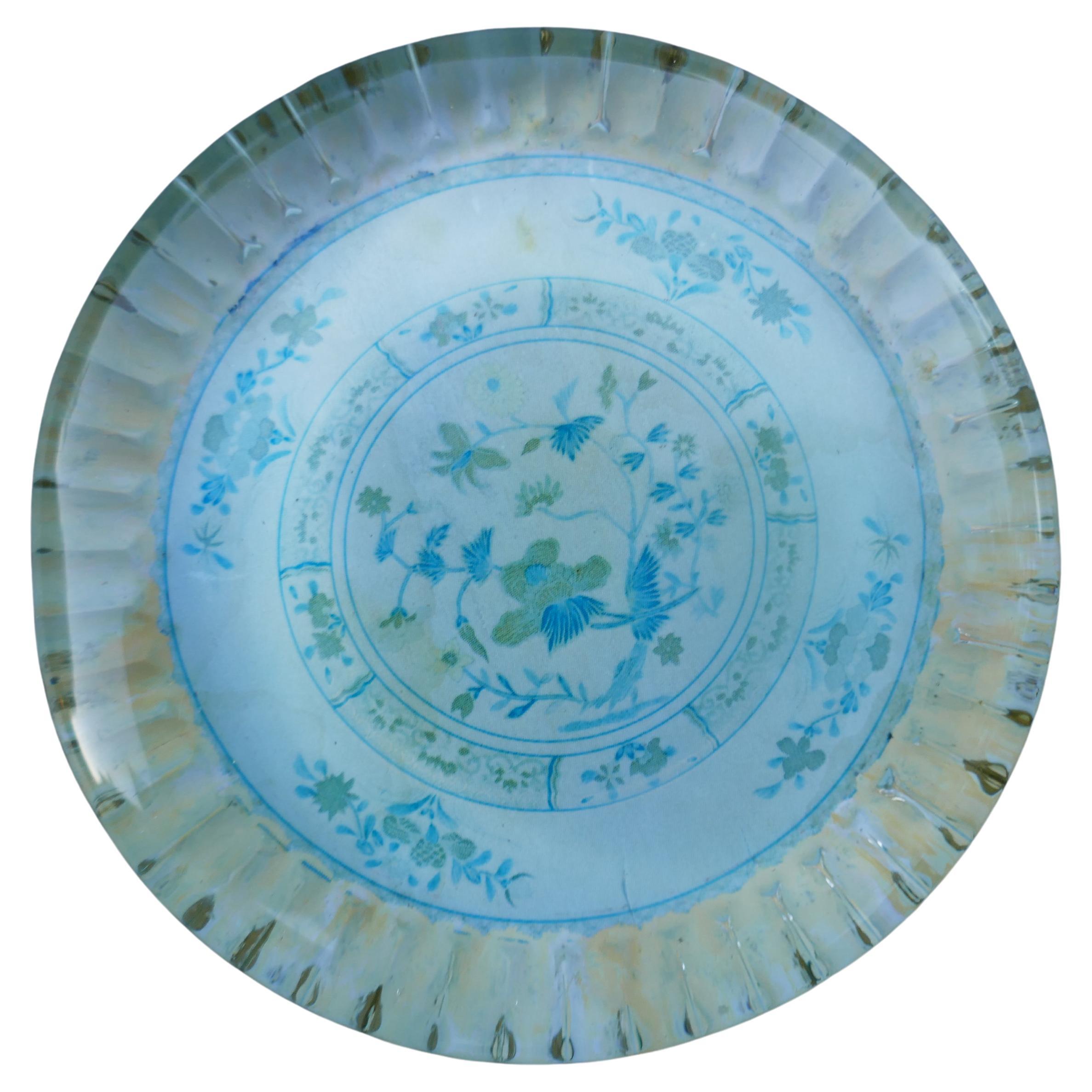 Glass paperweight with possible gouache on paper or fabric, signed - 800 For Sale