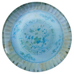 Glass paperweight with possible gouache on paper or fabric, signed - 800