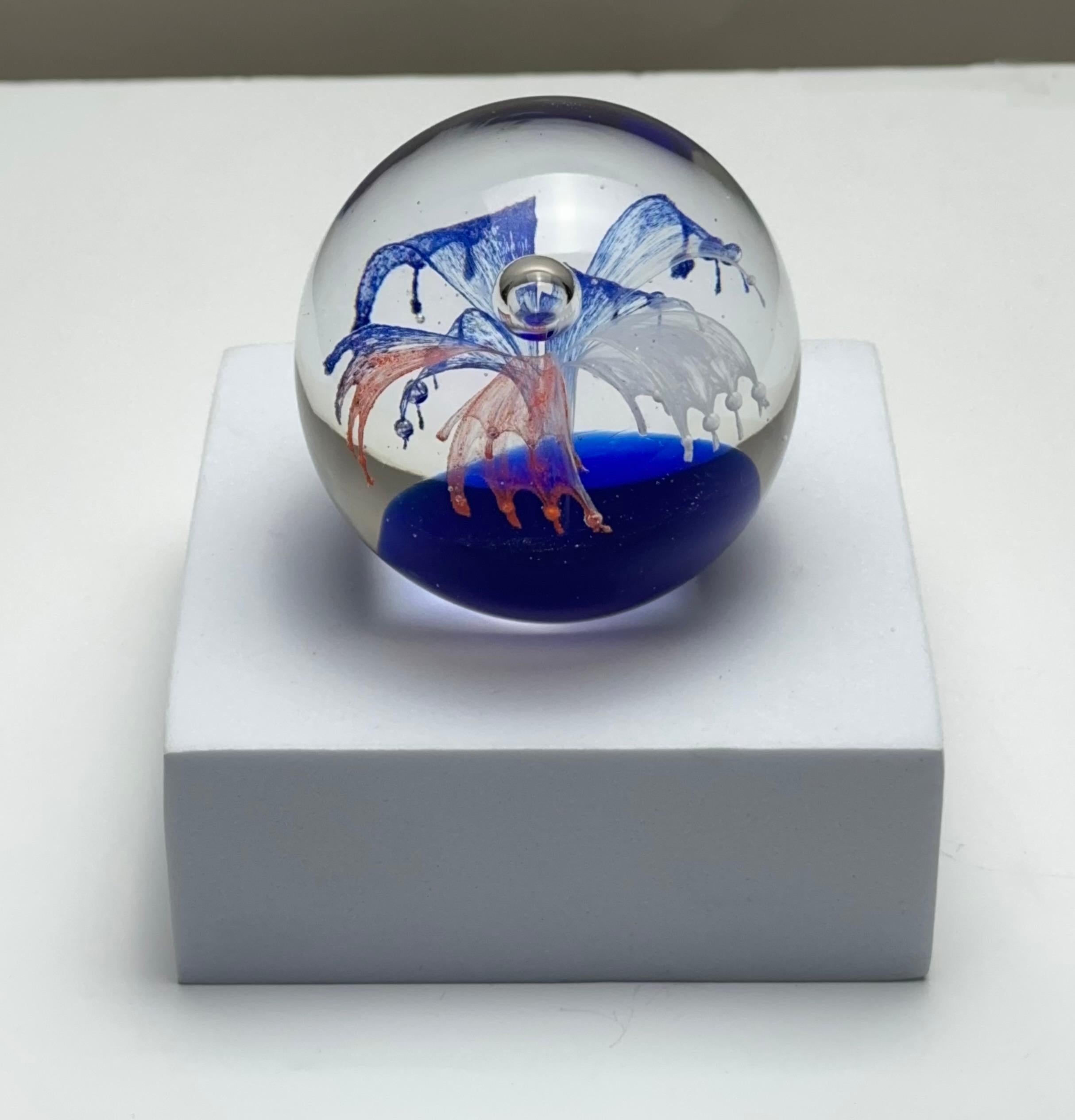 Post-Modern Decorative Red White and Blue Glass Paperweight 1980s