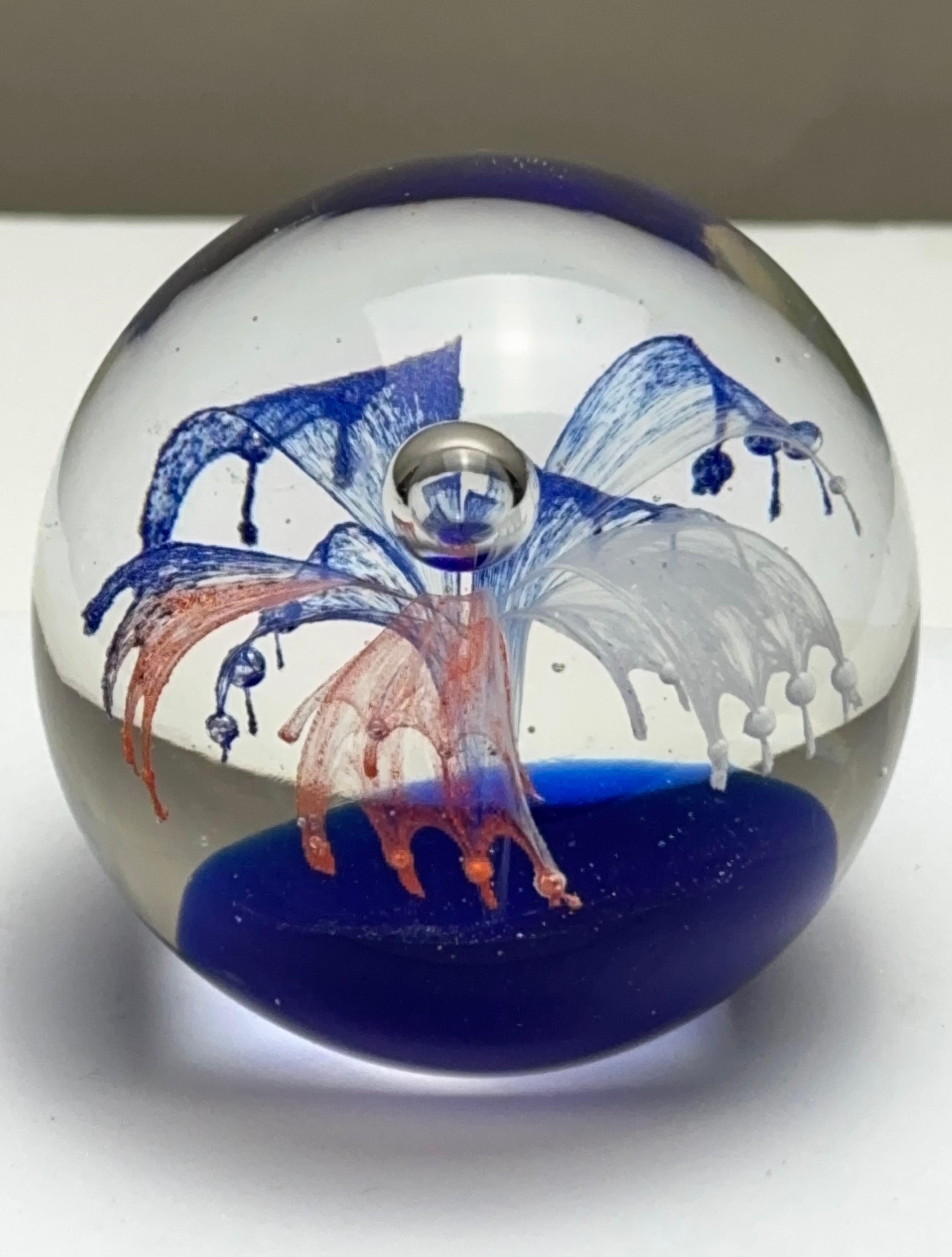 Hand-Crafted Decorative Red White and Blue Glass Paperweight 1980s