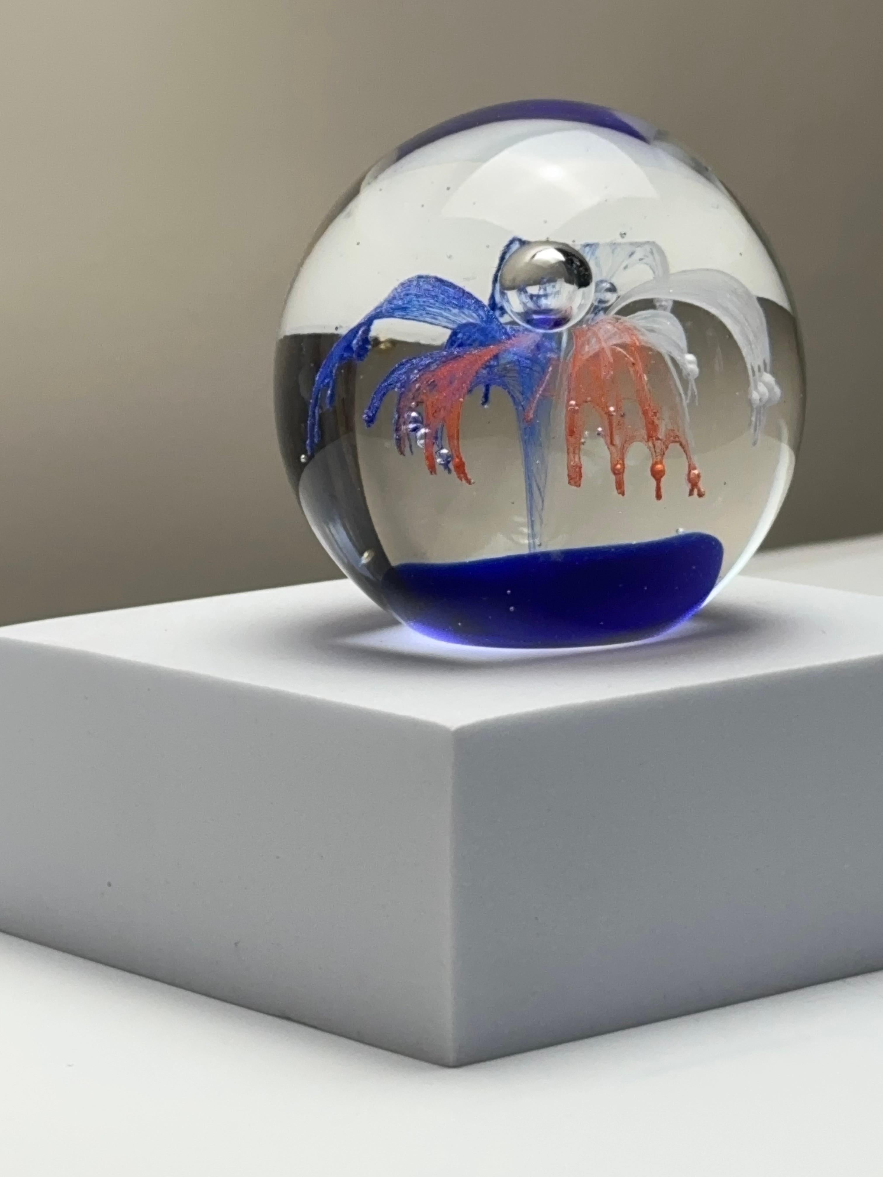 20th Century Decorative Red White and Blue Glass Paperweight 1980s