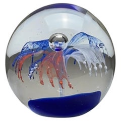 Vintage Glass Paperweight with Red White and Blue Firework and Bullicante Detailing