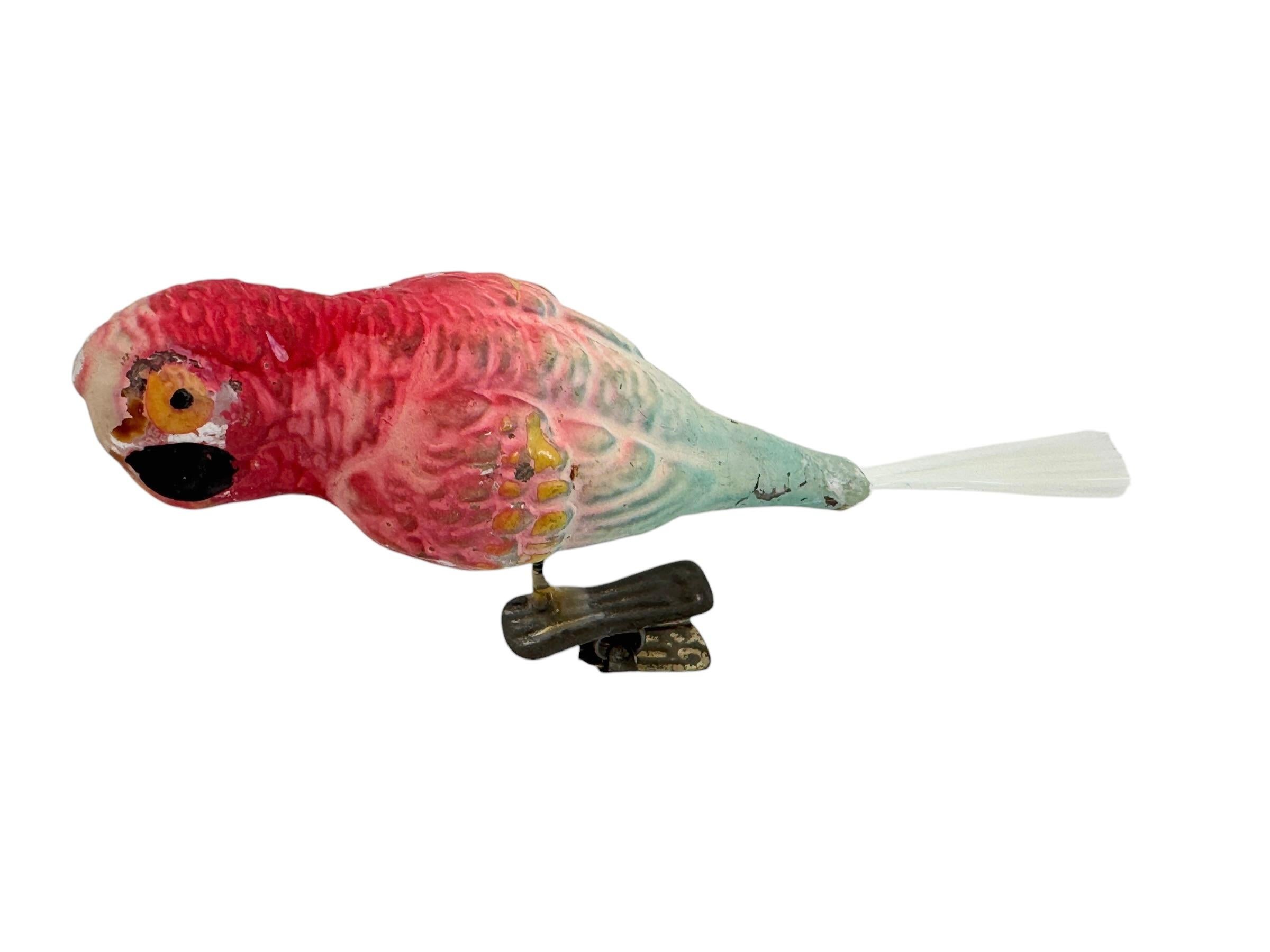 Glass Parrot Bird Christmas Tree Clip-On Ornament, Vintage, German, 1900s For Sale 3