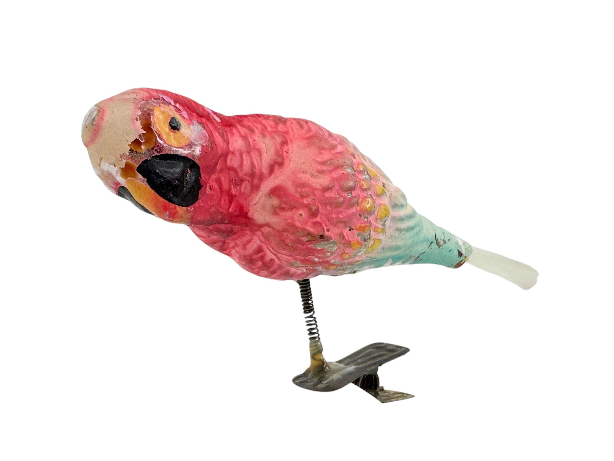 Glass Parrot Bird Christmas Tree Clip-On Ornament, Vintage, German, 1900s For Sale 5