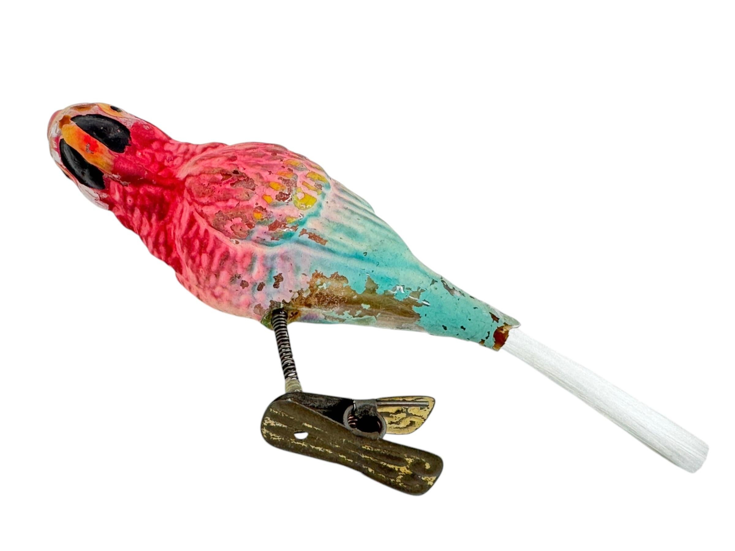Mercury Glass Glass Parrot Bird Christmas Tree Clip-On Ornament, Vintage, German, 1900s For Sale