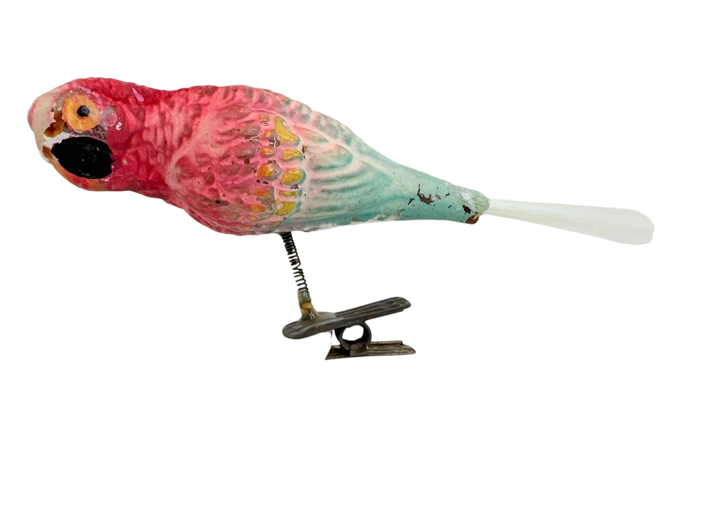 Glass Parrot Bird Christmas Tree Clip-On Ornament, Vintage, German, 1900s For Sale 2