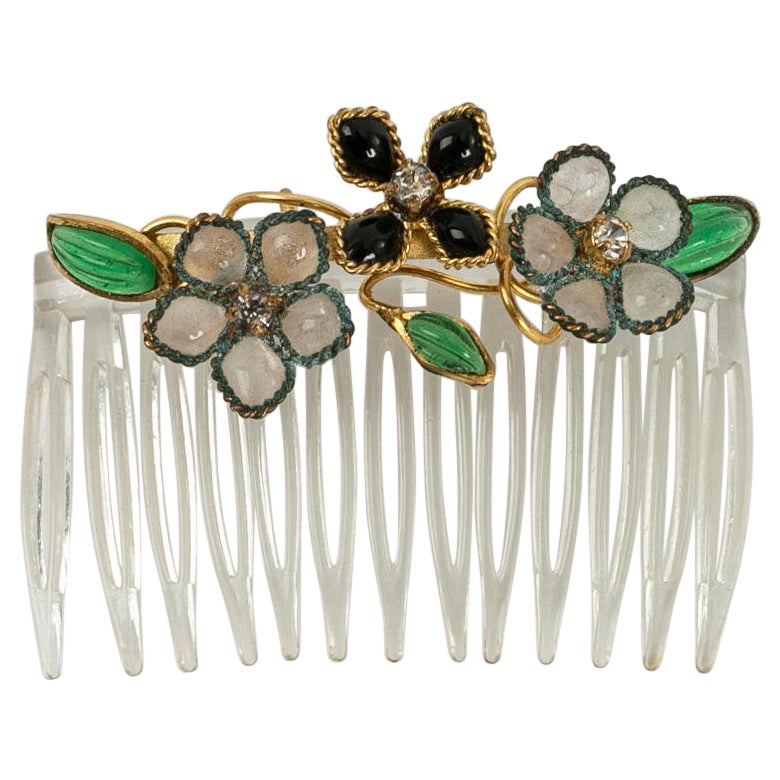Peigne à bijoux en pâte de verre et métal doré