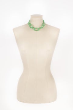 Glass Paste Necklace with Silvery Metal and Rhinestones, 1930s