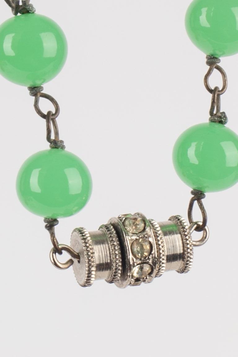 Women's Glass Paste Necklace with Silvery Metal and Rhinestones, 1930s For Sale
