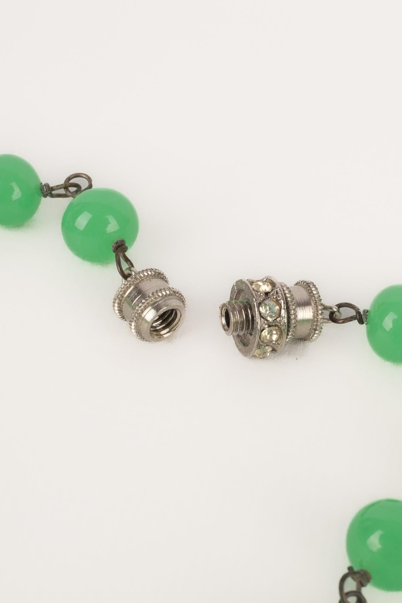 Glass Paste Necklace with Silvery Metal and Rhinestones, 1930s For Sale 1
