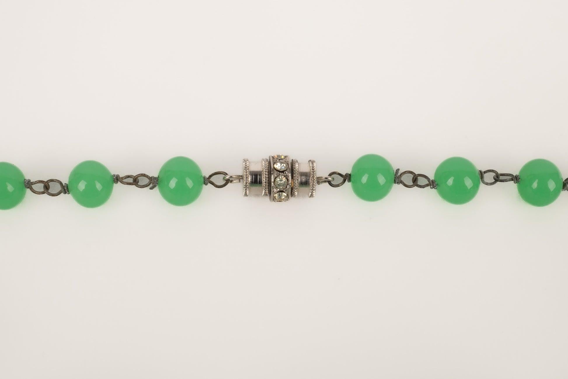 Glass Paste Necklace with Silvery Metal and Rhinestones, 1930s For Sale 2