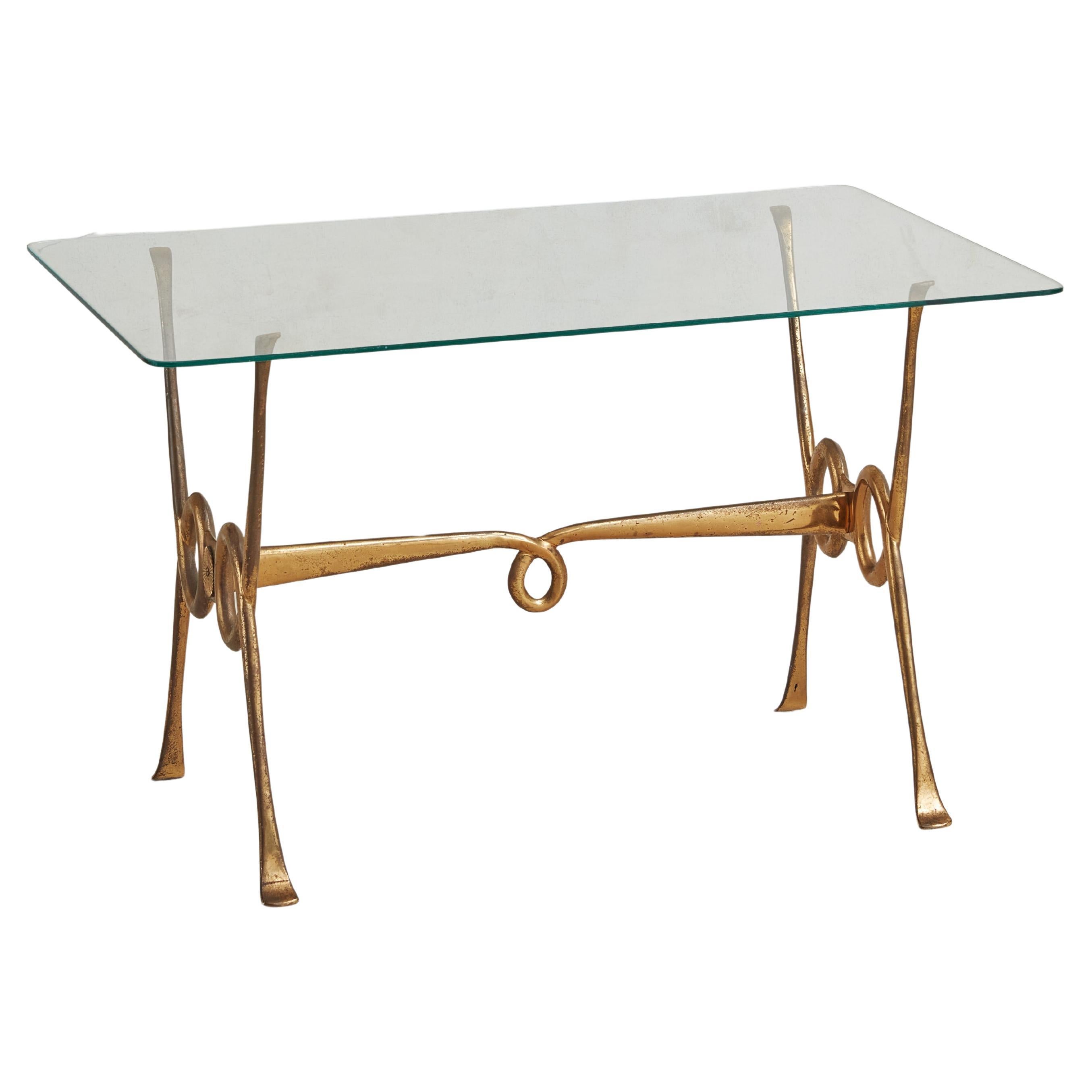 Glass + Patinated Brass Coffee Table with Loop Details, Italy 1960s For ...
