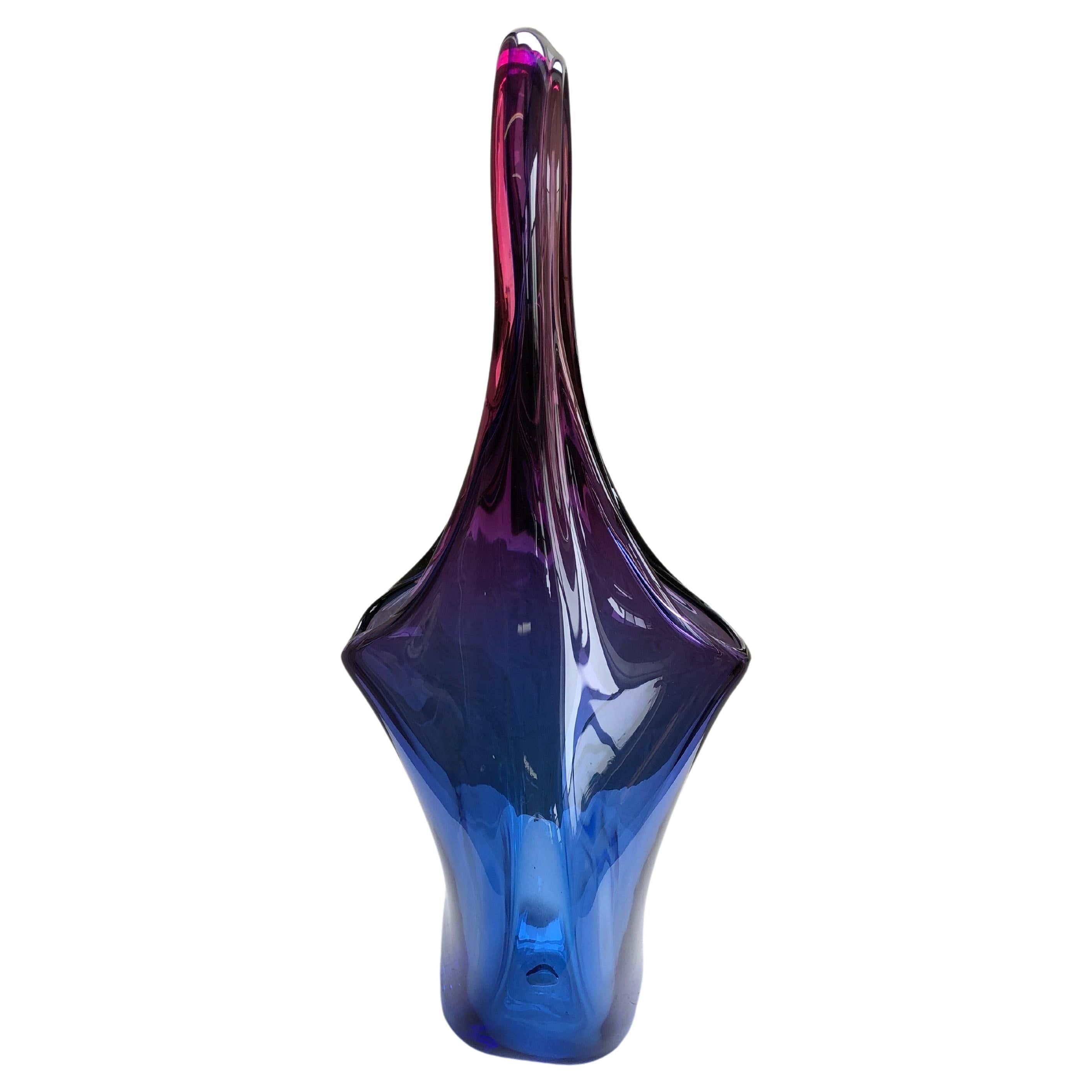 American Glass Peanut Handbag with Blue to Ruby Fade by Raiffe For Sale
