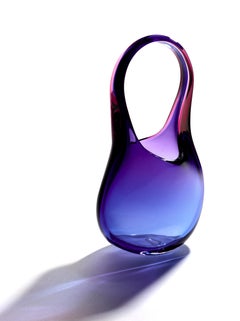 Glass Peanut Handbag with Blue to Ruby Fade by Raiffe