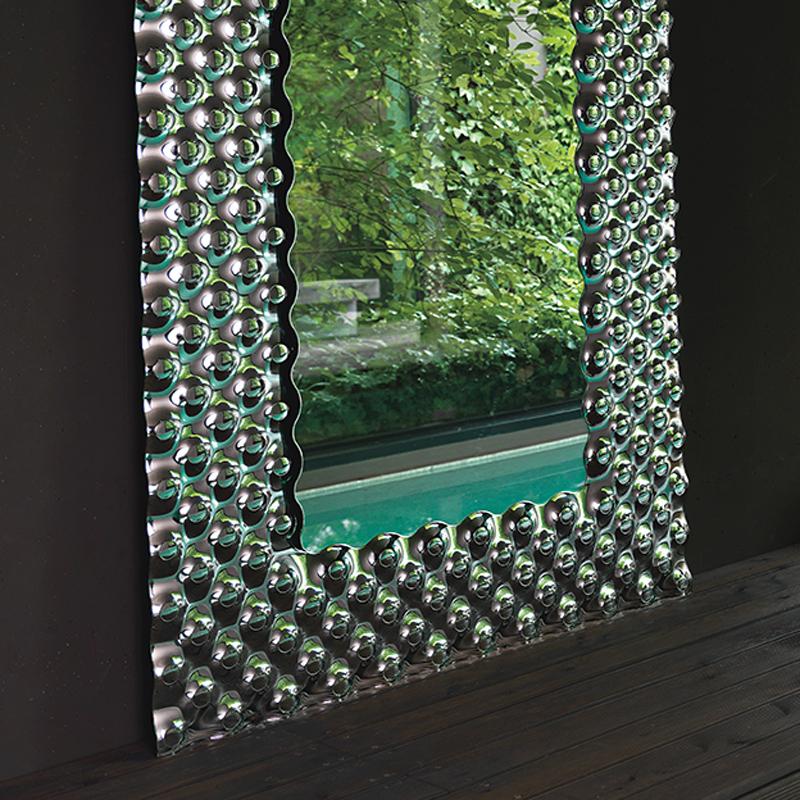 Hand-Crafted Glass Pearl Rectangular Mirror For Sale