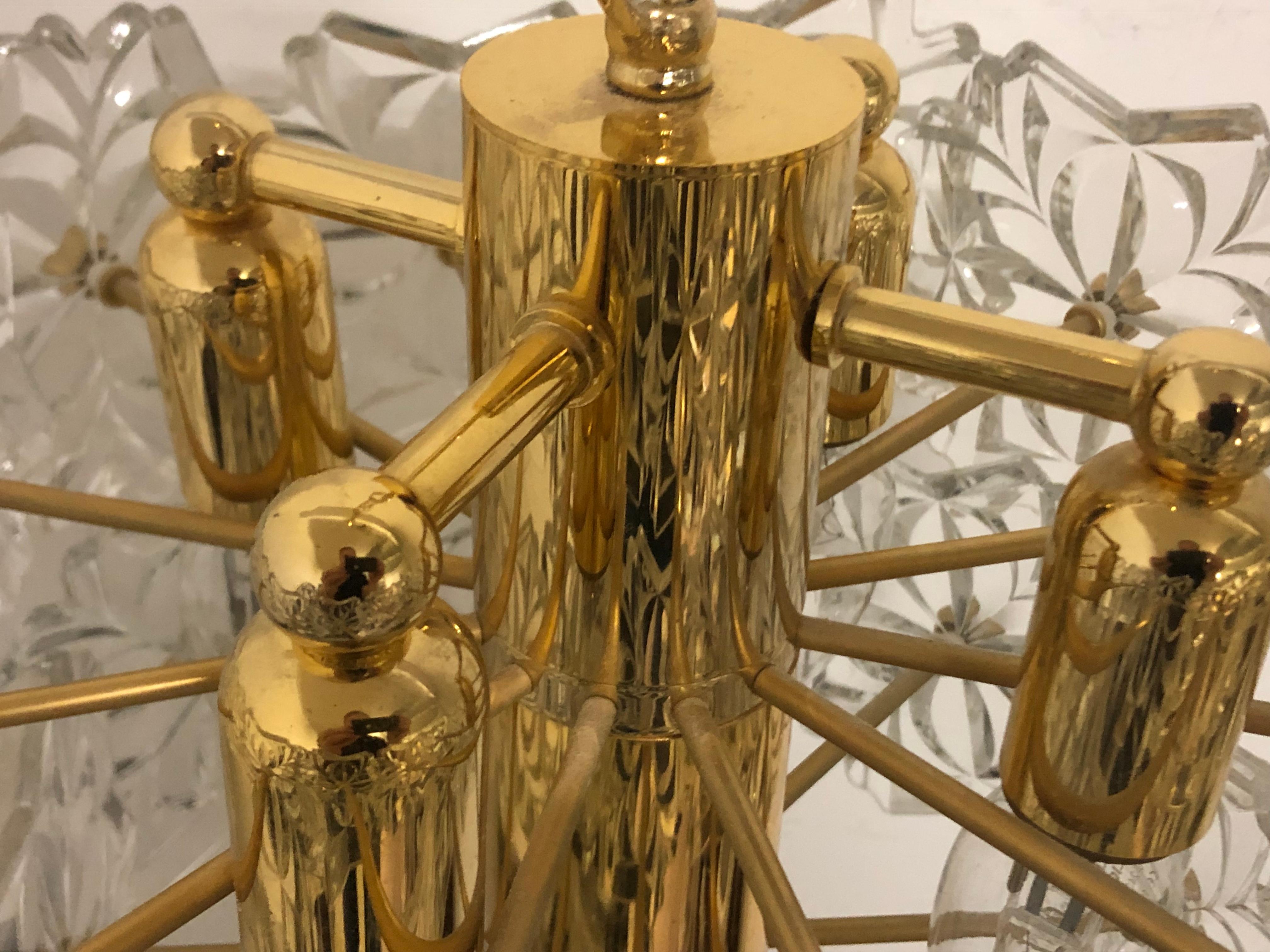 Glass Pendant by Kinkeldey, Brass and Flower Crystal, circa 1960s 4