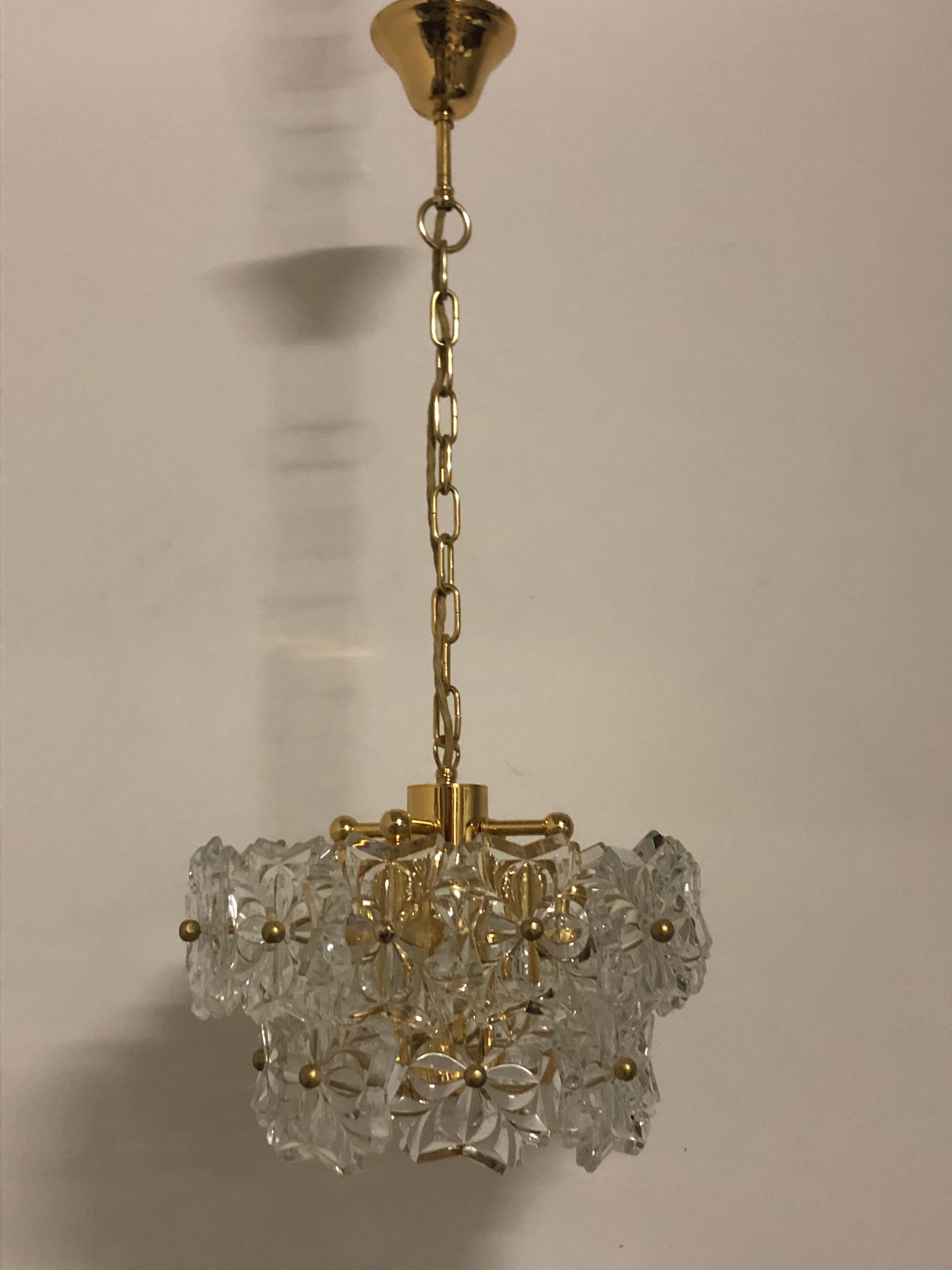 Glass Pendant by Kinkeldey, Brass and Flower Crystal, circa 1960s 5
