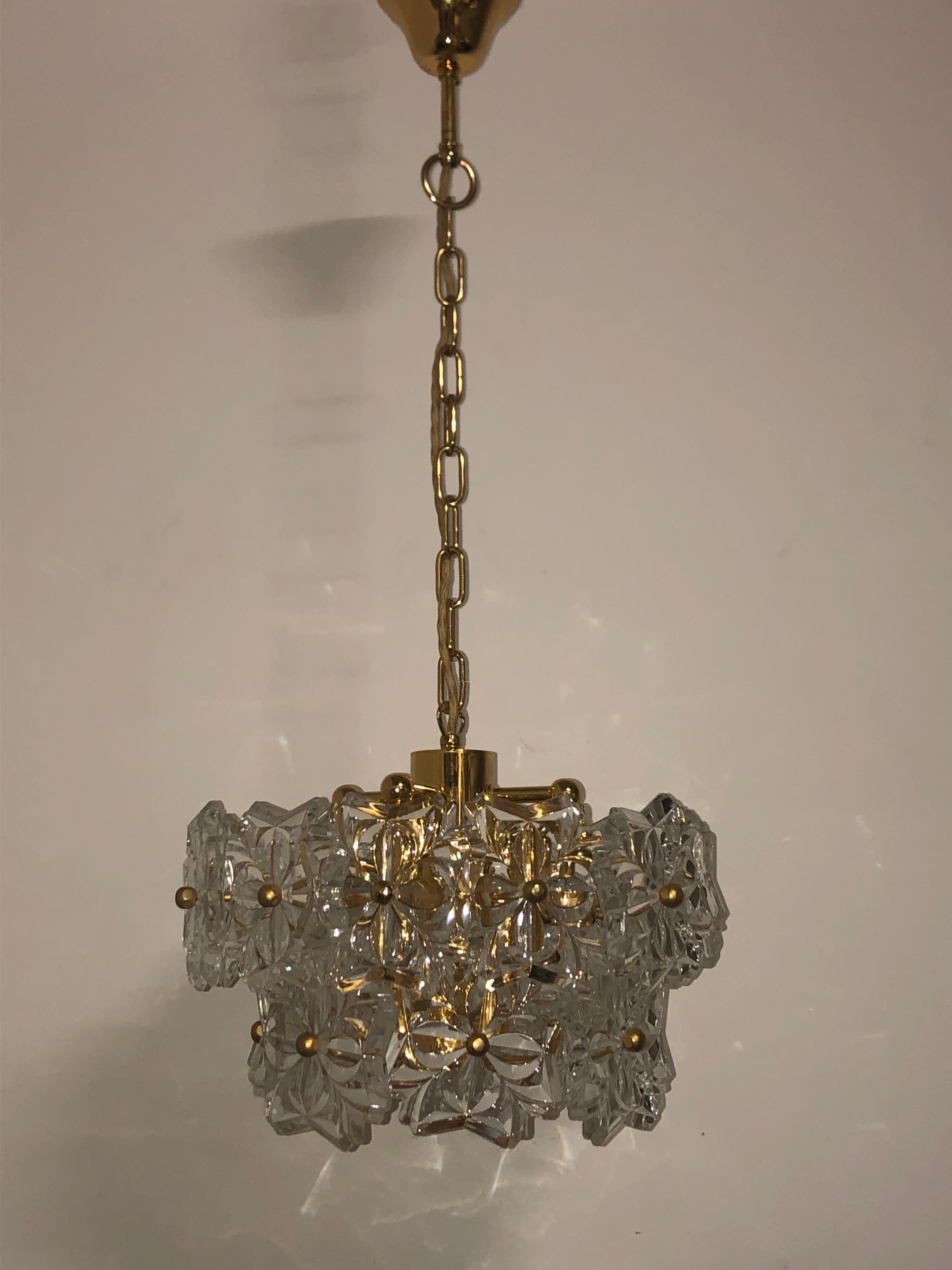 Glass Pendant by Kinkeldey, Brass and Flower Crystal, circa 1960s 6