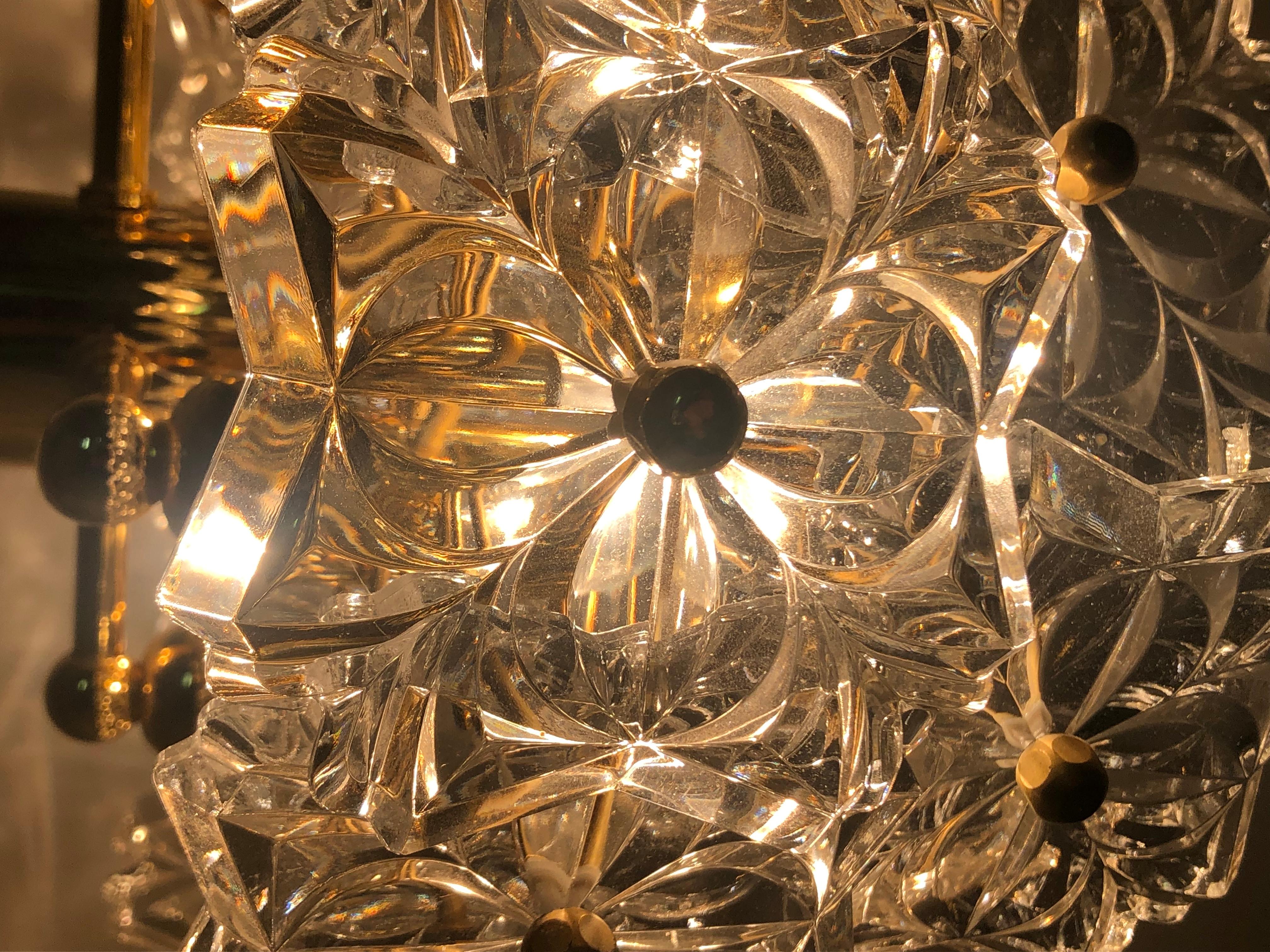 Glass Pendant by Kinkeldey, Brass and Flower Crystal, circa 1960s 2