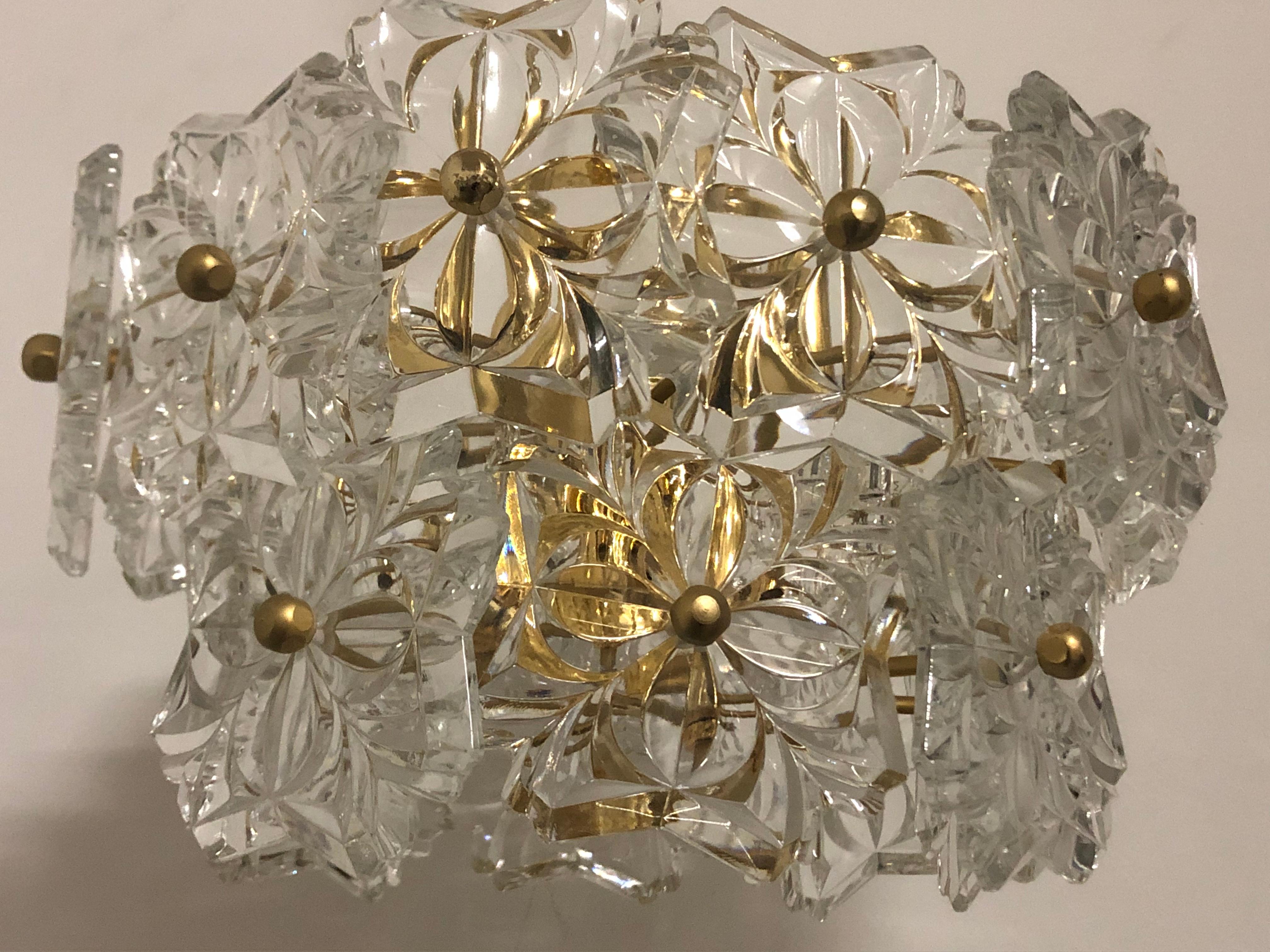 Glass Pendant by Kinkeldey, Brass and Flower Crystal, circa 1960s 3