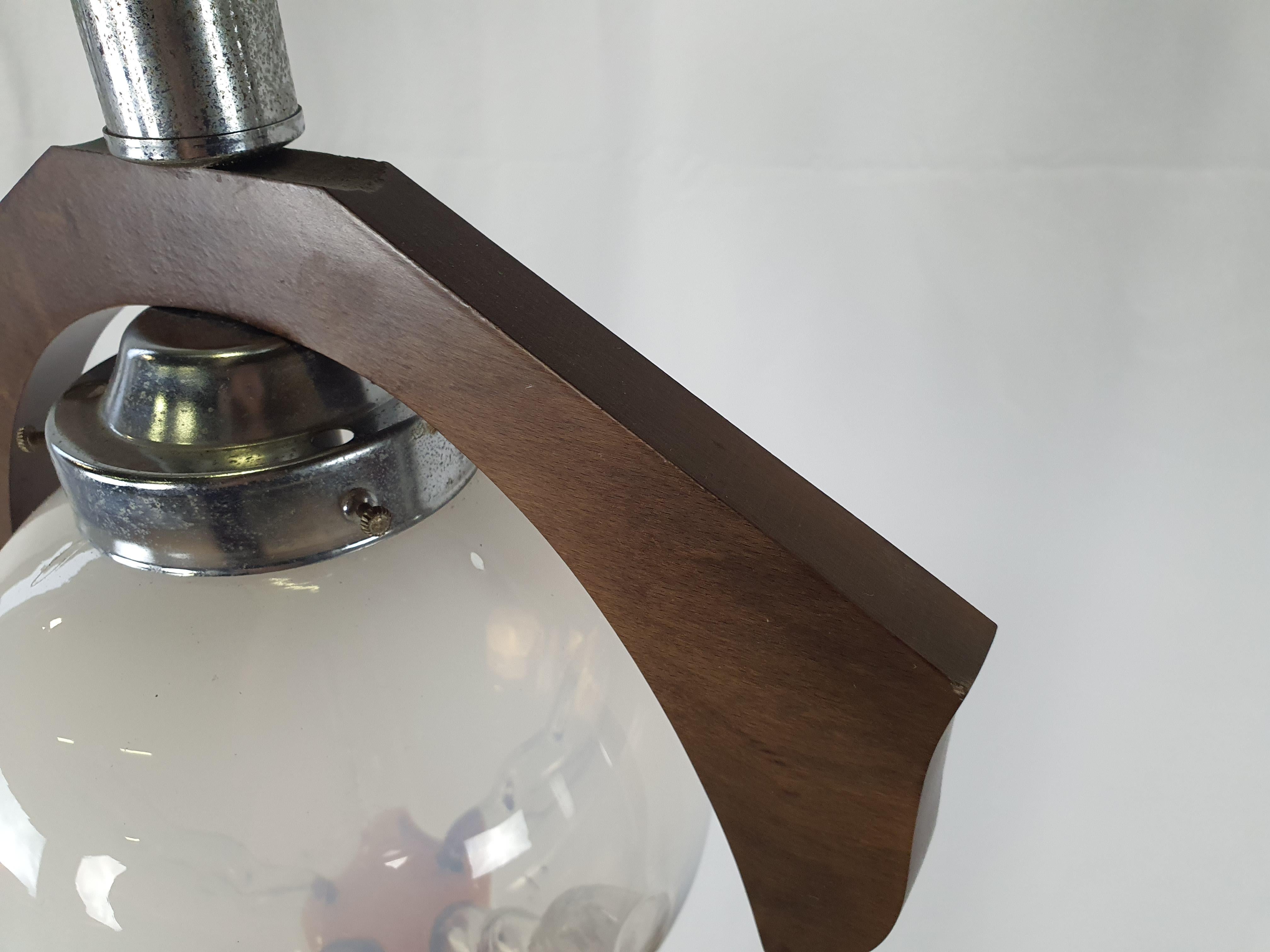 Glass Pendant in Wood and Steel from Mazzega In Good Condition For Sale In Premariacco, IT