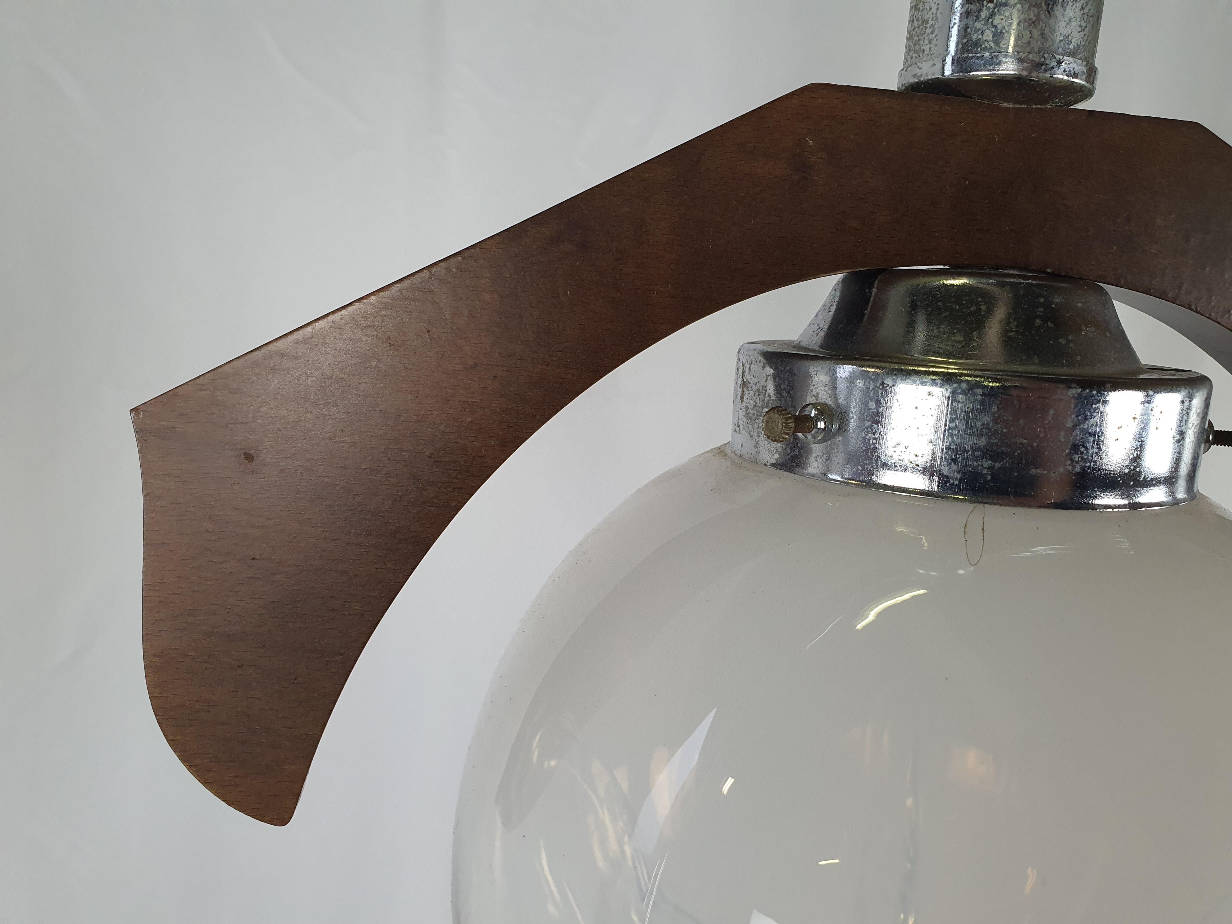 Late 20th Century Glass Pendant in Wood and Steel from Mazzega For Sale