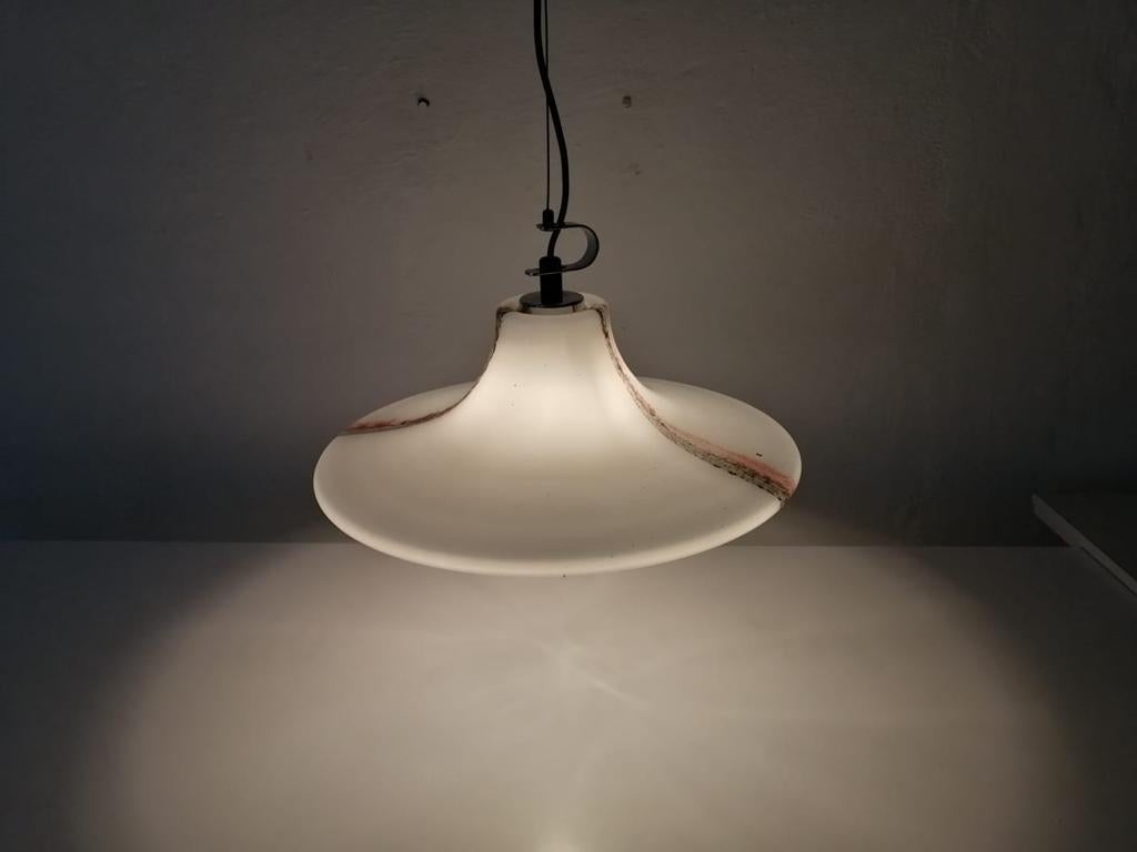 Large Opaline Glass Pendant Lamp by Peill & Putzler, 1970s, Germany In Good Condition For Sale In Hagenbach, DE