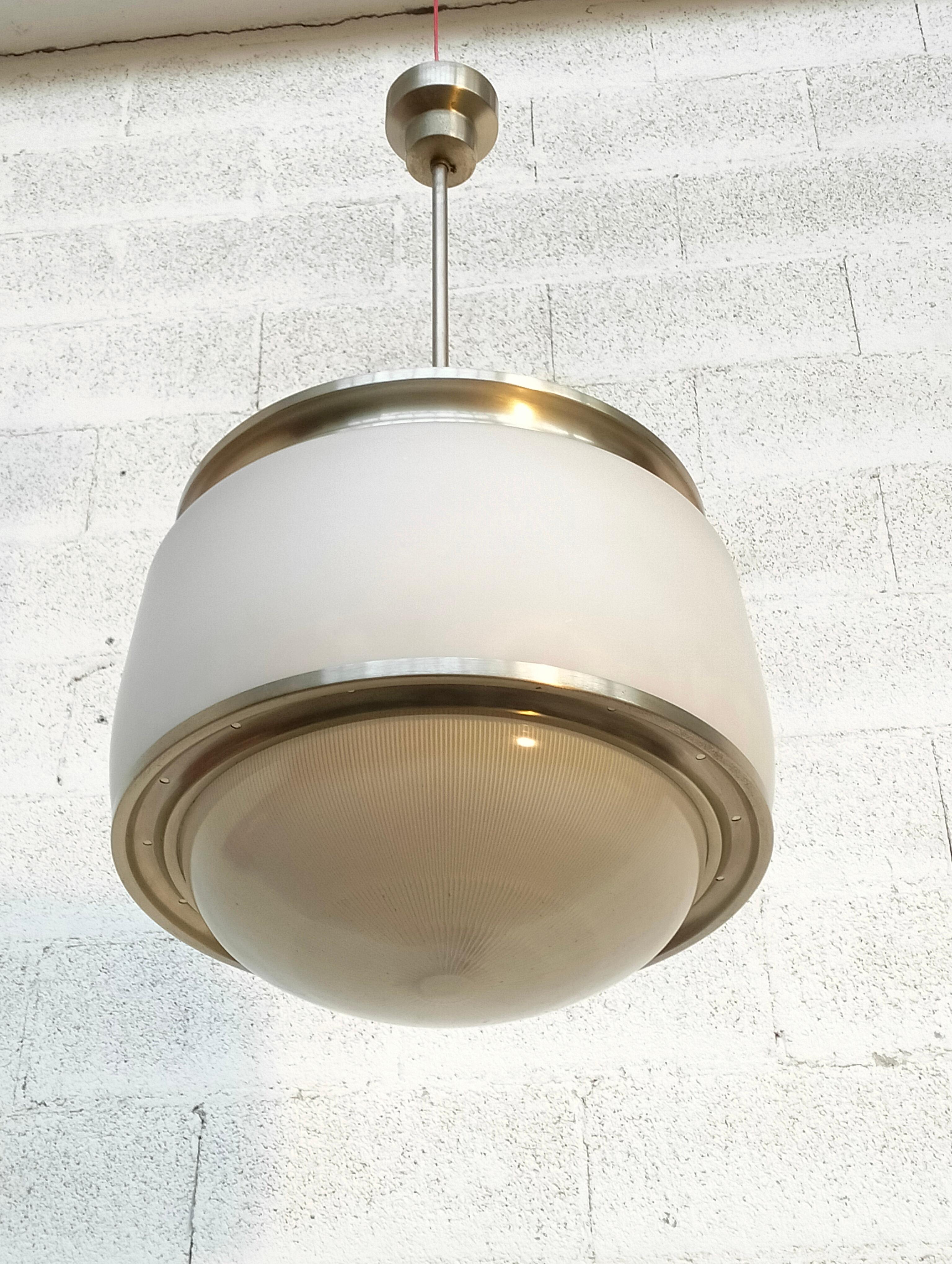 Brass Glass Pendant Lamp “Kappa” Model by Sergio Mazza for Artemide 60s For Sale
