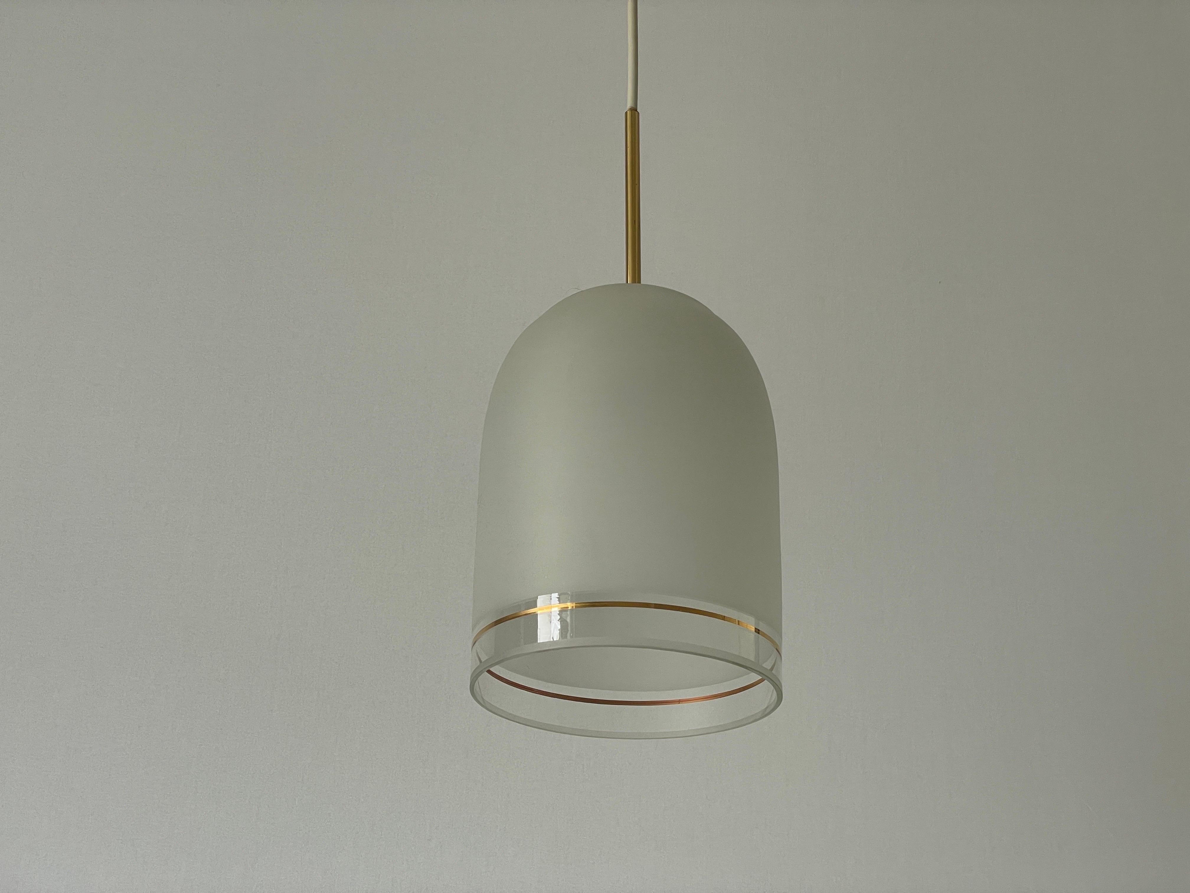 Glass Pendant Lamp with Gold Details by Doria, 1960s, Germany

This lamp works with E27 light bulb. Max 100W
Wired and suitable to use with 220V and 110V for all countries.

Measurements: 
Height: 118 cm (it can be shortened)
Shade diameter and
