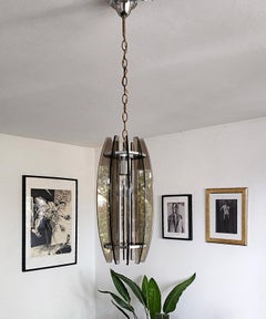 Glass Pendant Light in Chrome and Smoked Glass in Fontana Arte style, Italy 1970