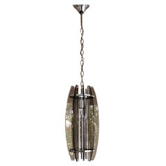Glass Pendant Light in Chrome and Smoked Glass in Fontana Arte style, Italy 1970